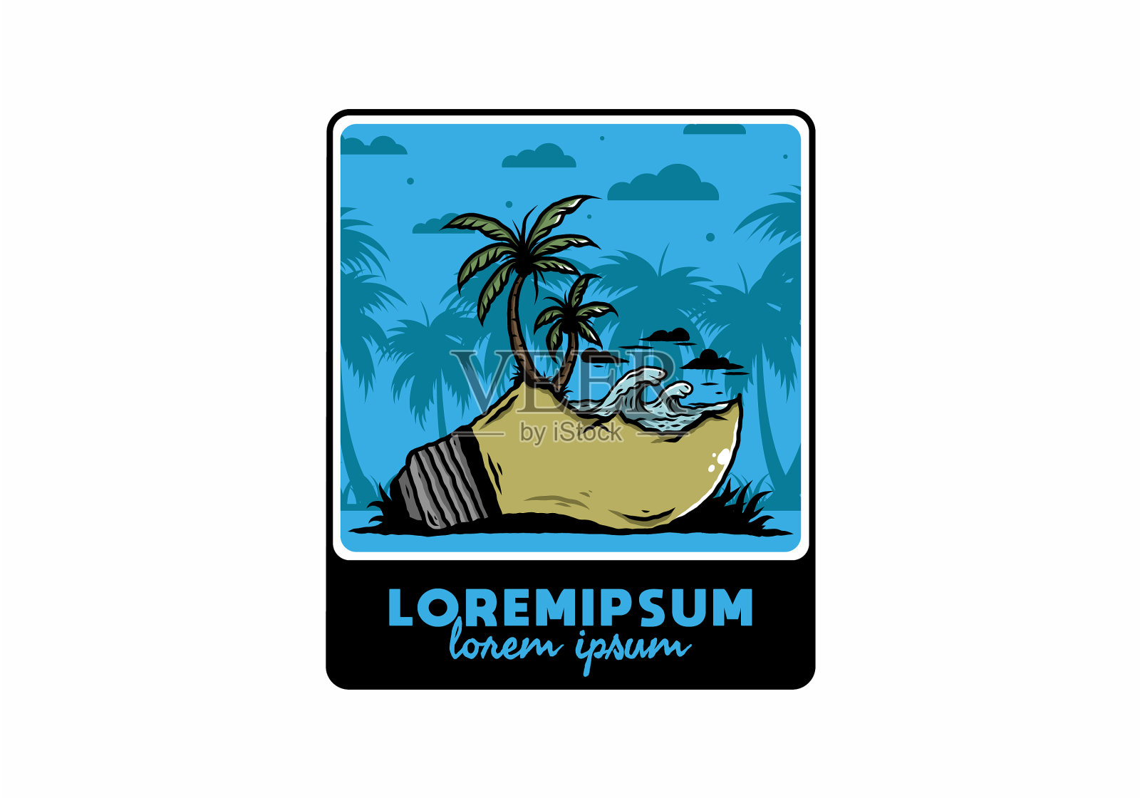 灯泡上的海滩景观插画图片素材