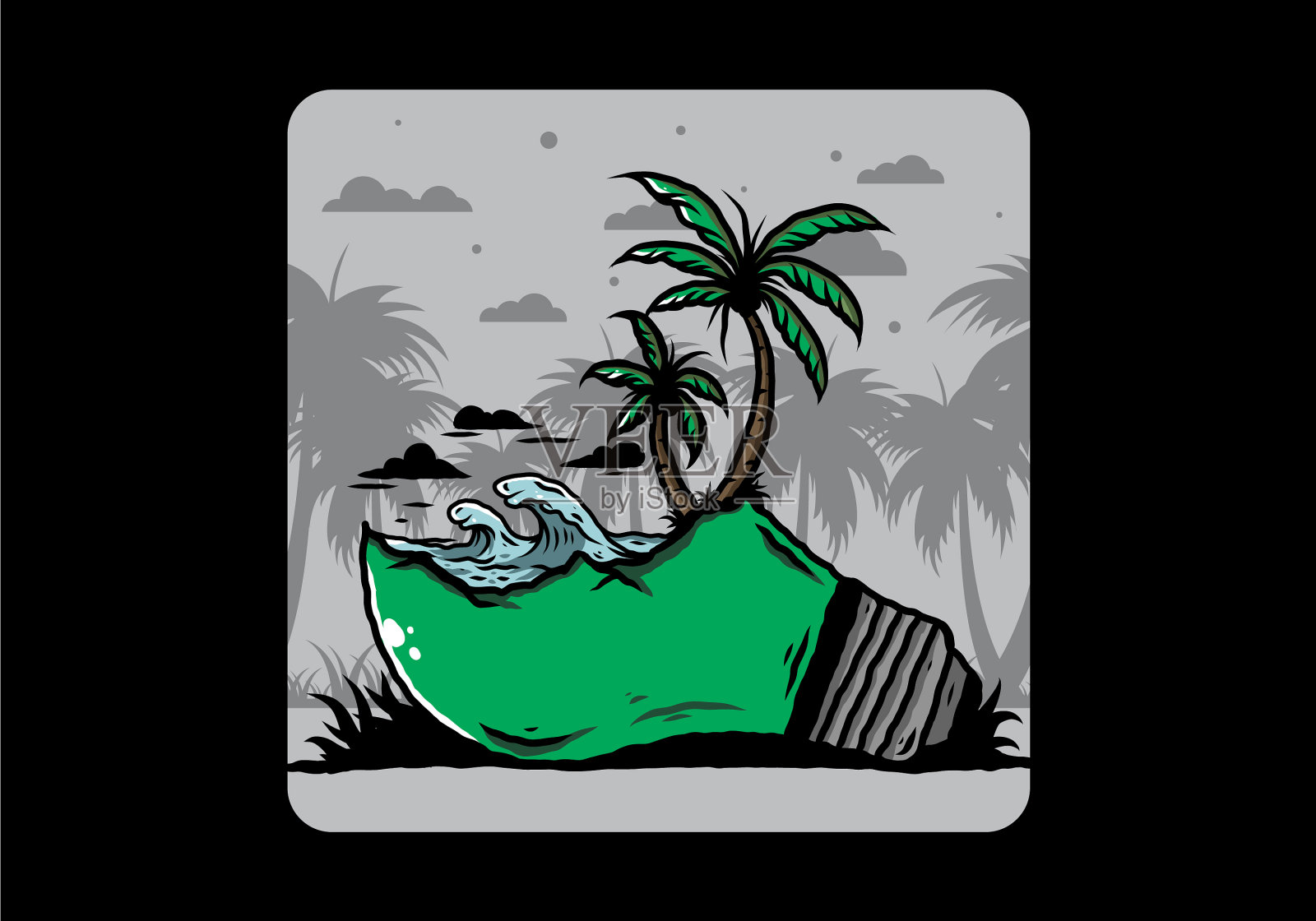 灯泡上的海滩景观插画图片素材