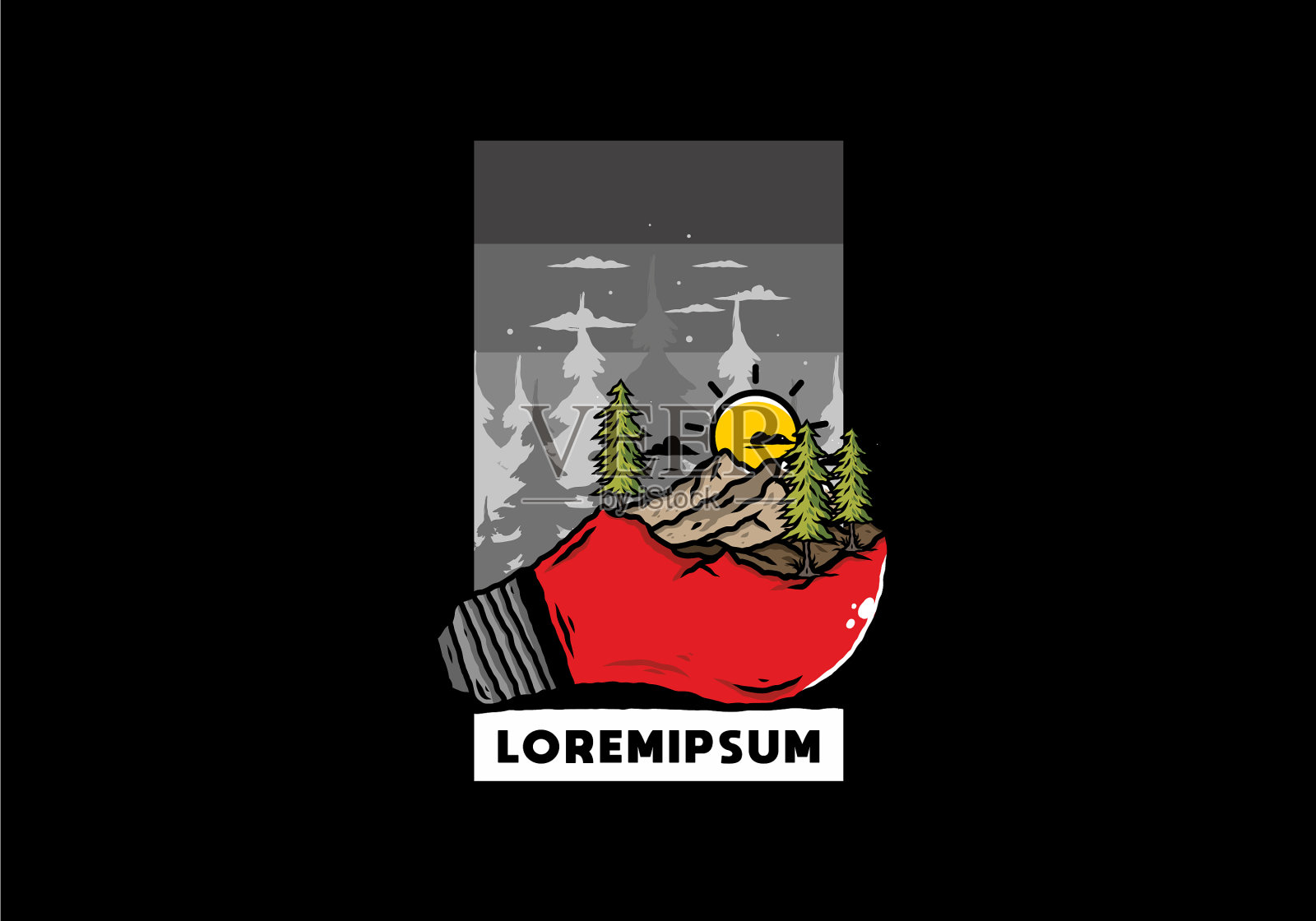 灯泡上的山景插画图片素材