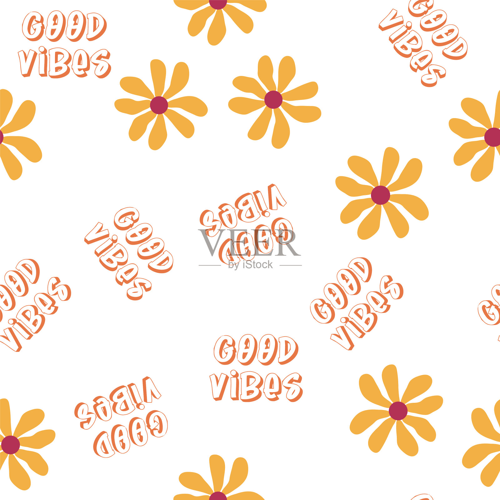 爱的心雏菊，积极向上的70年代复古风插画图片素材