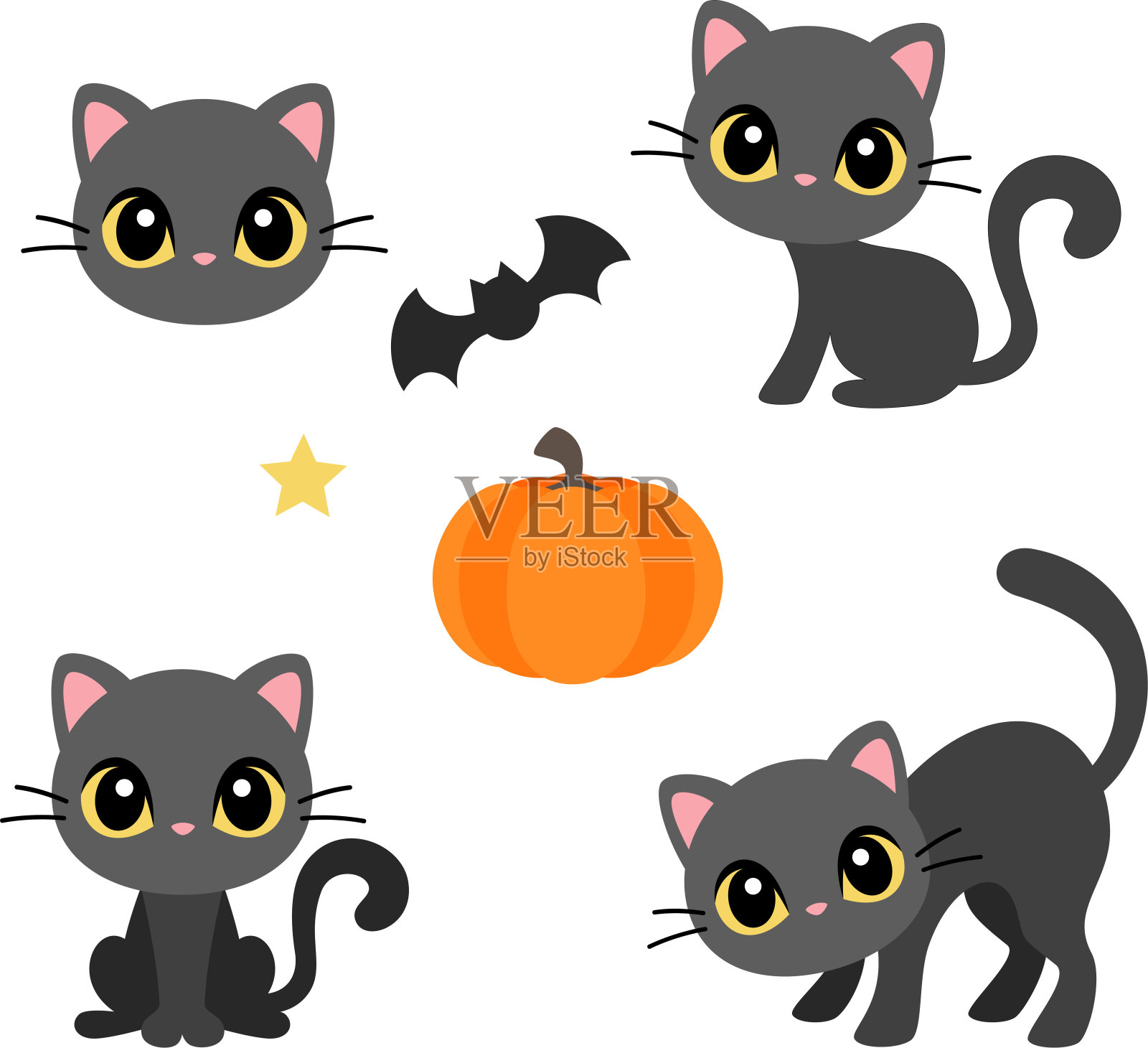 可爱的黑猫矢量插图集设计元素图片