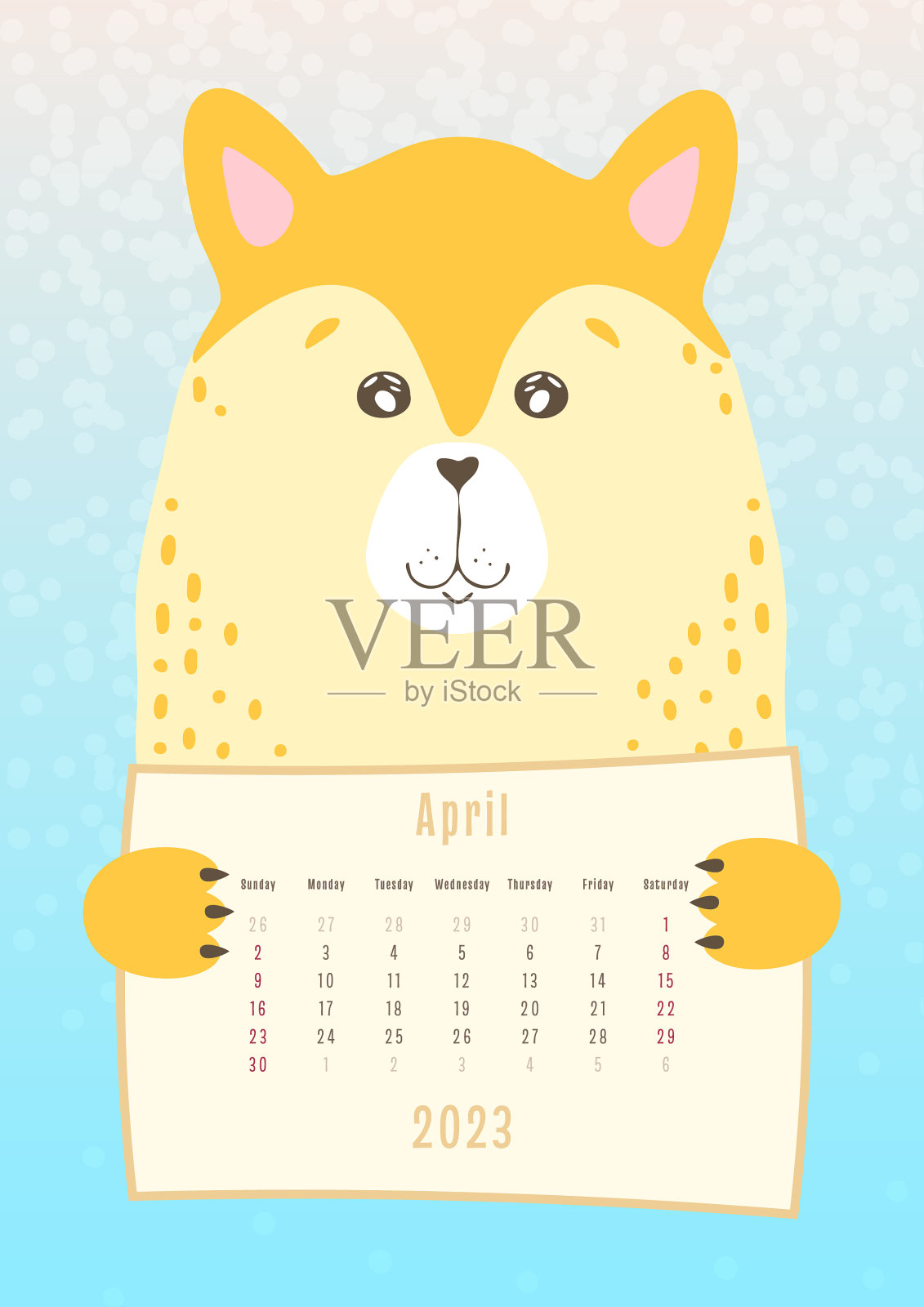 2023年4月日历可爱柯基犬动物抱插画图片素材
