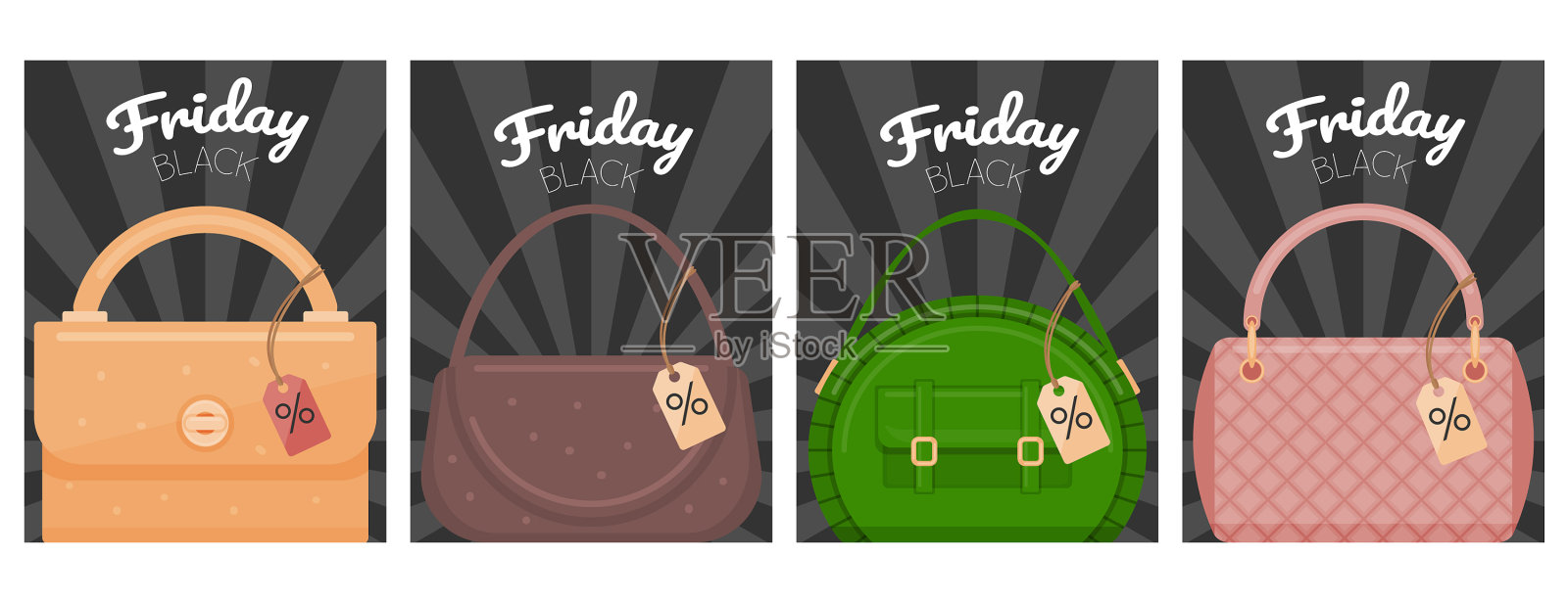 彩色可爱的袋子在黑暗的背景出售标志设计元素图片