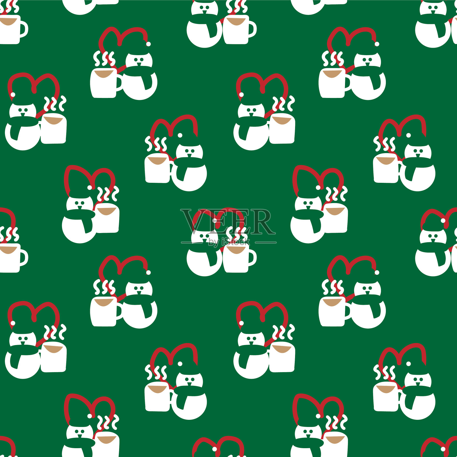 咖啡杯与雪人图案无缝设计插画图片素材