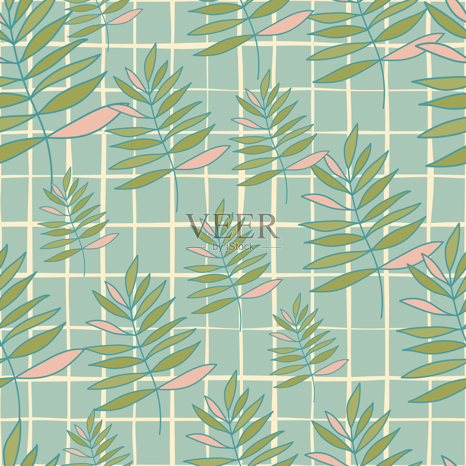 抽象轮廓热带棕榈叶无缝插画图片素材