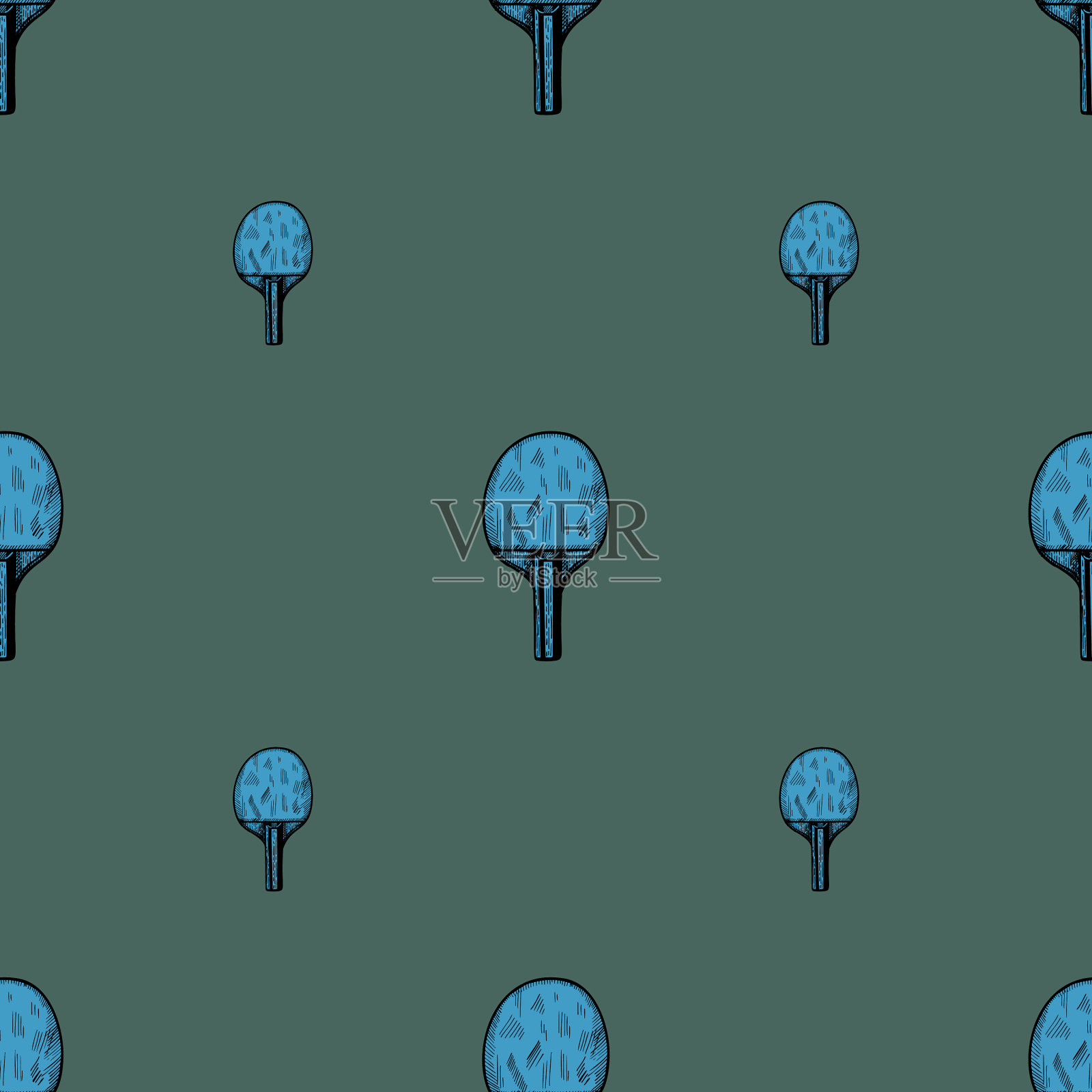 乒乓球拍素描无缝图案vintage插画图片素材