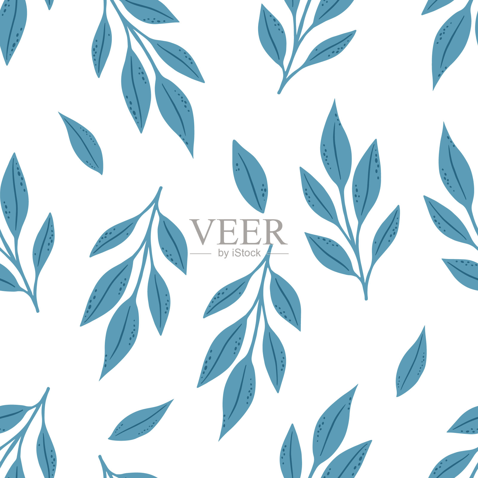 蓝色叶子的无缝花图案。完美的纺织品墙纸海报。插画图片素材