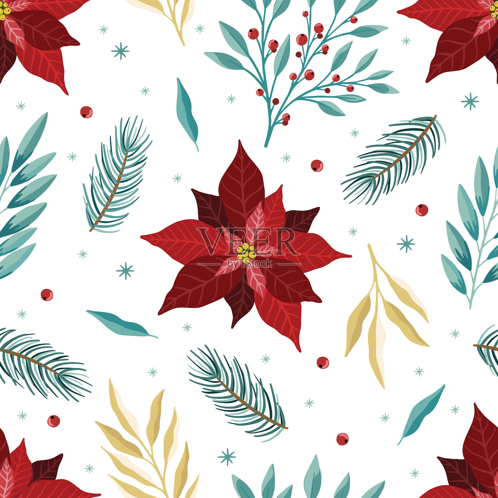 圣诞和新年快乐无缝图案与圣诞装饰。插画图片素材