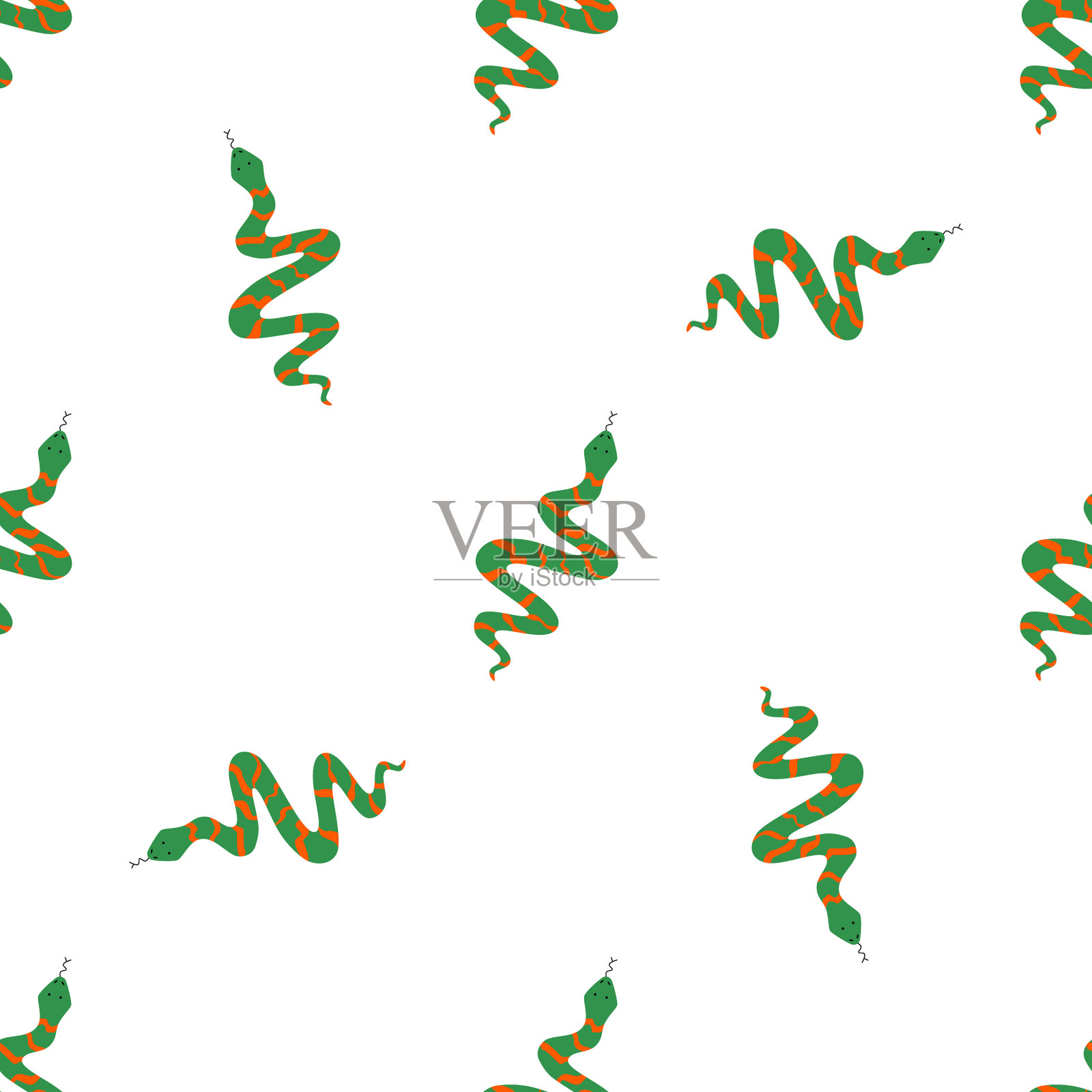 儿童无缝图案与蛇在一个白色。插画图片素材