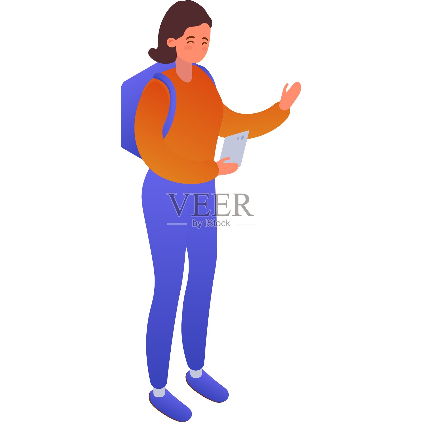 等距年轻女性与手机3d矢量图标插画图片素材