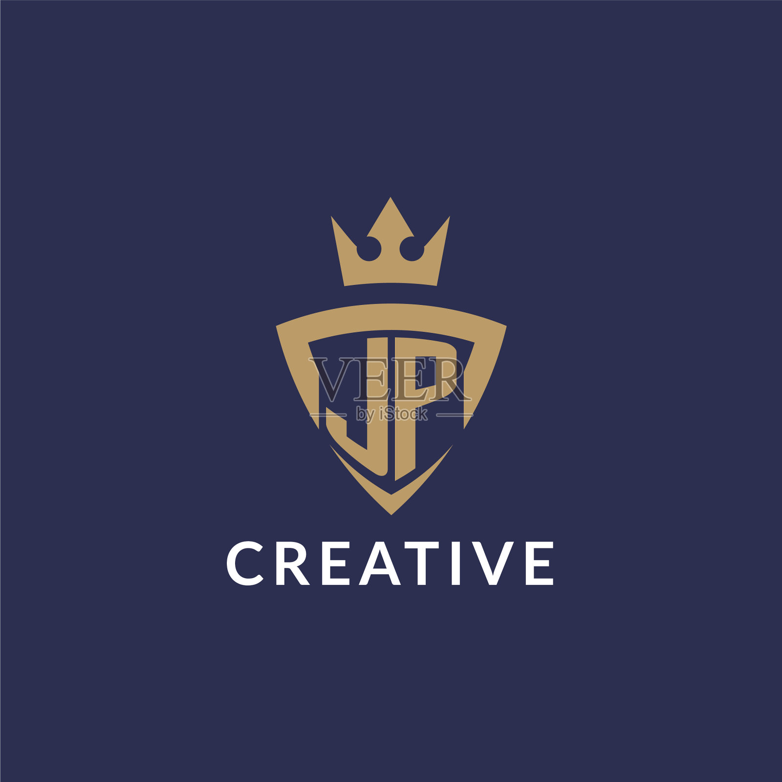 Jp标志与盾和冠字母首字母插画图片素材