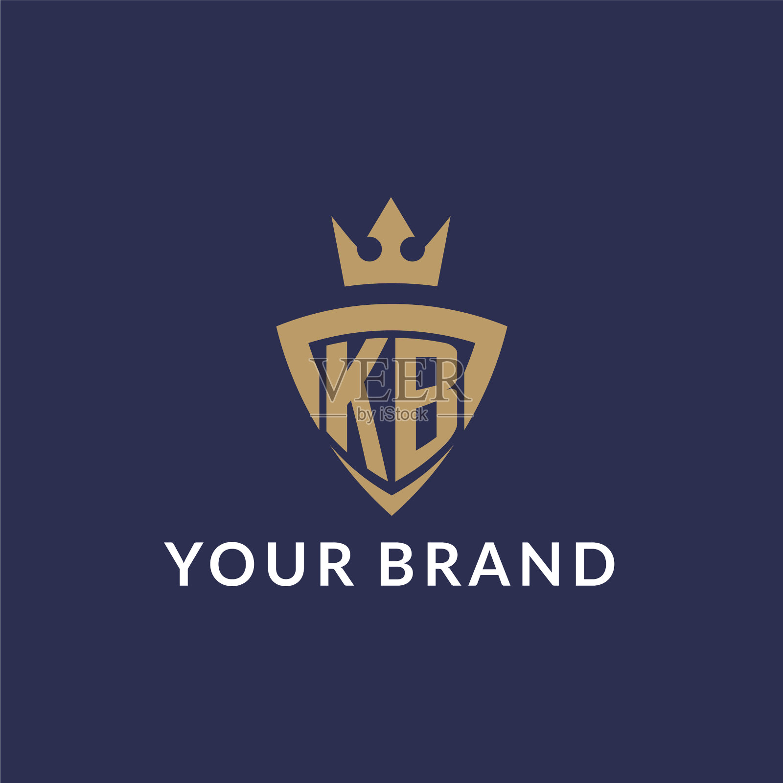 KB标志与盾和冠字母首字母插画图片素材