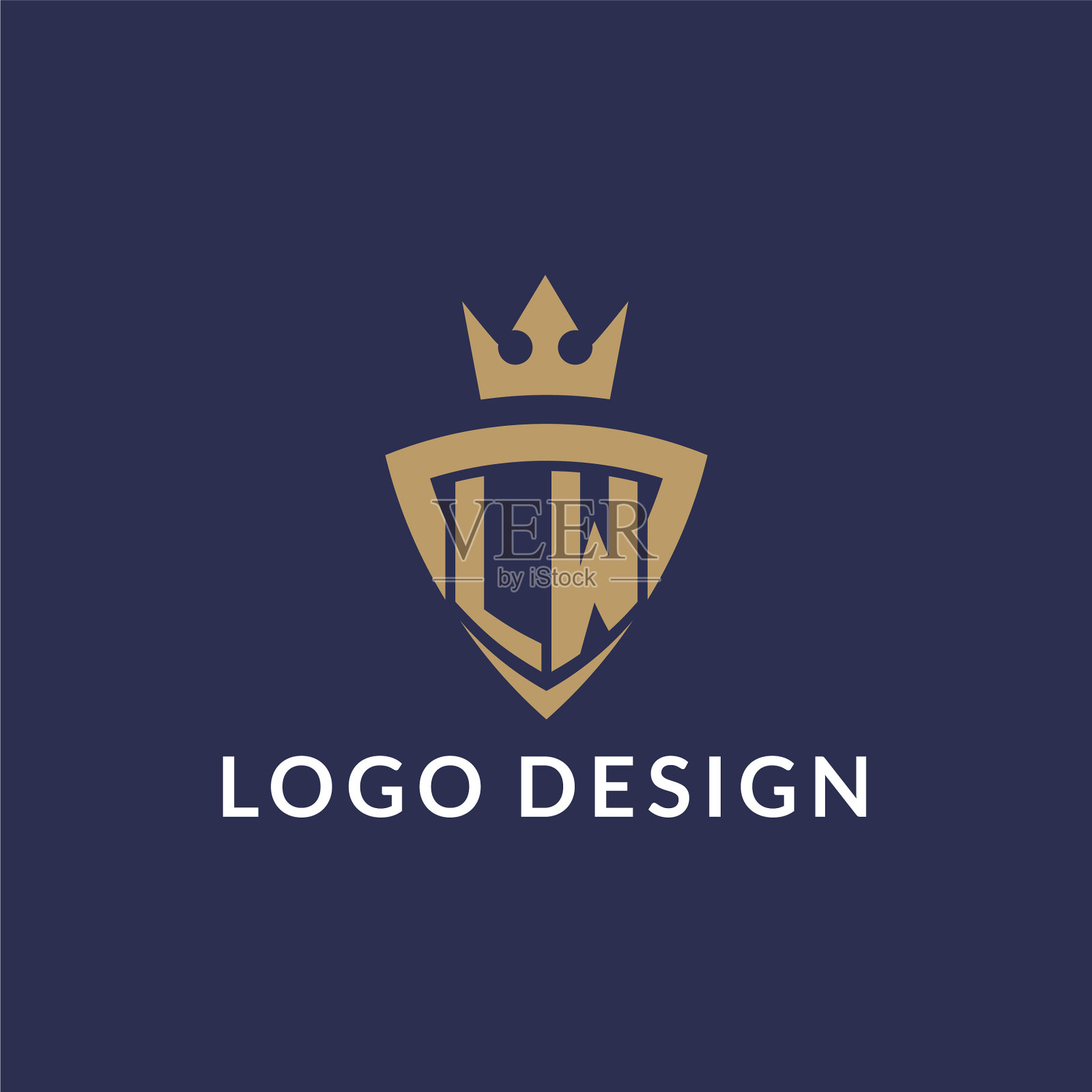 Lw标志与盾和冠字母首字母插画图片素材