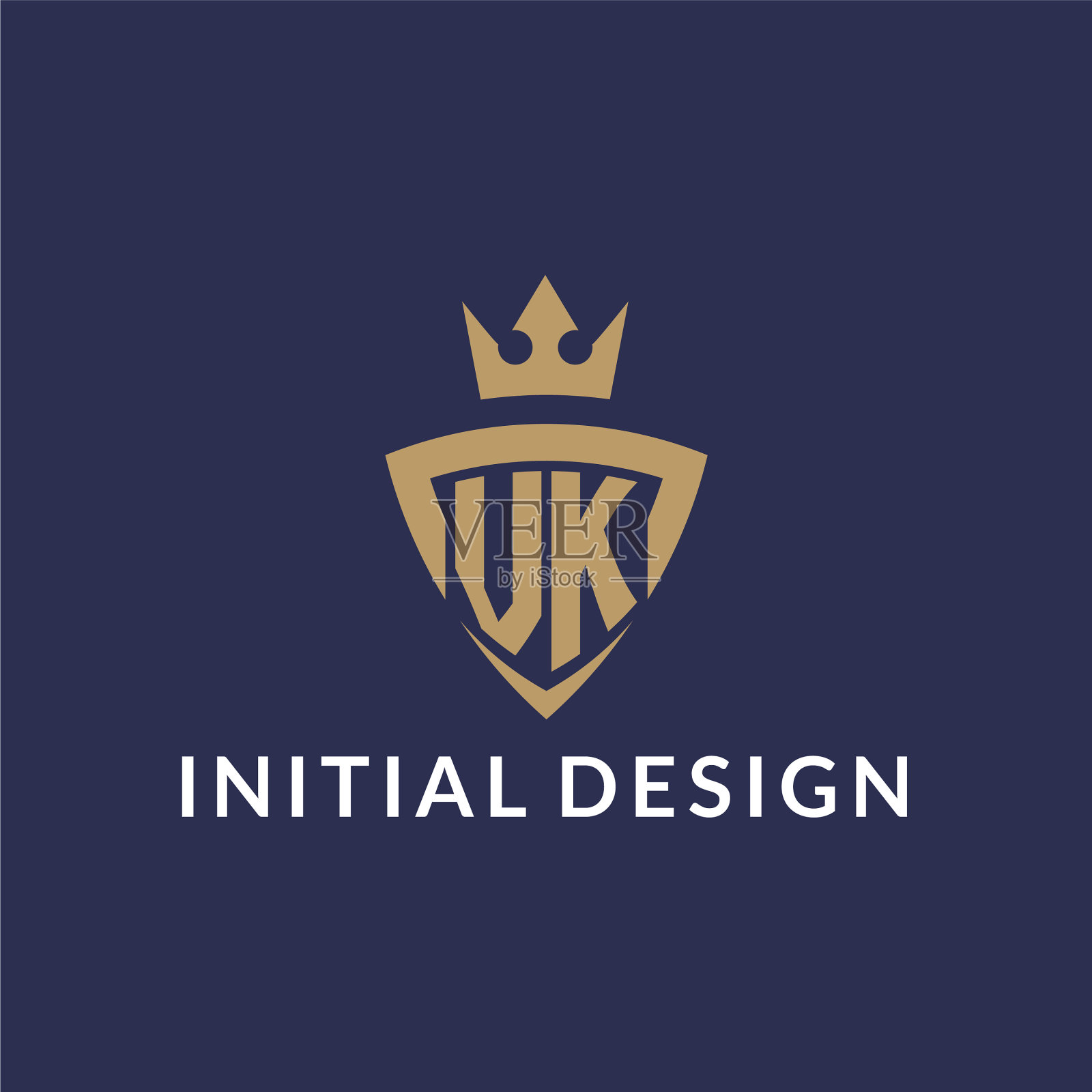 Vk标志与盾和冠字母首字母插画图片素材