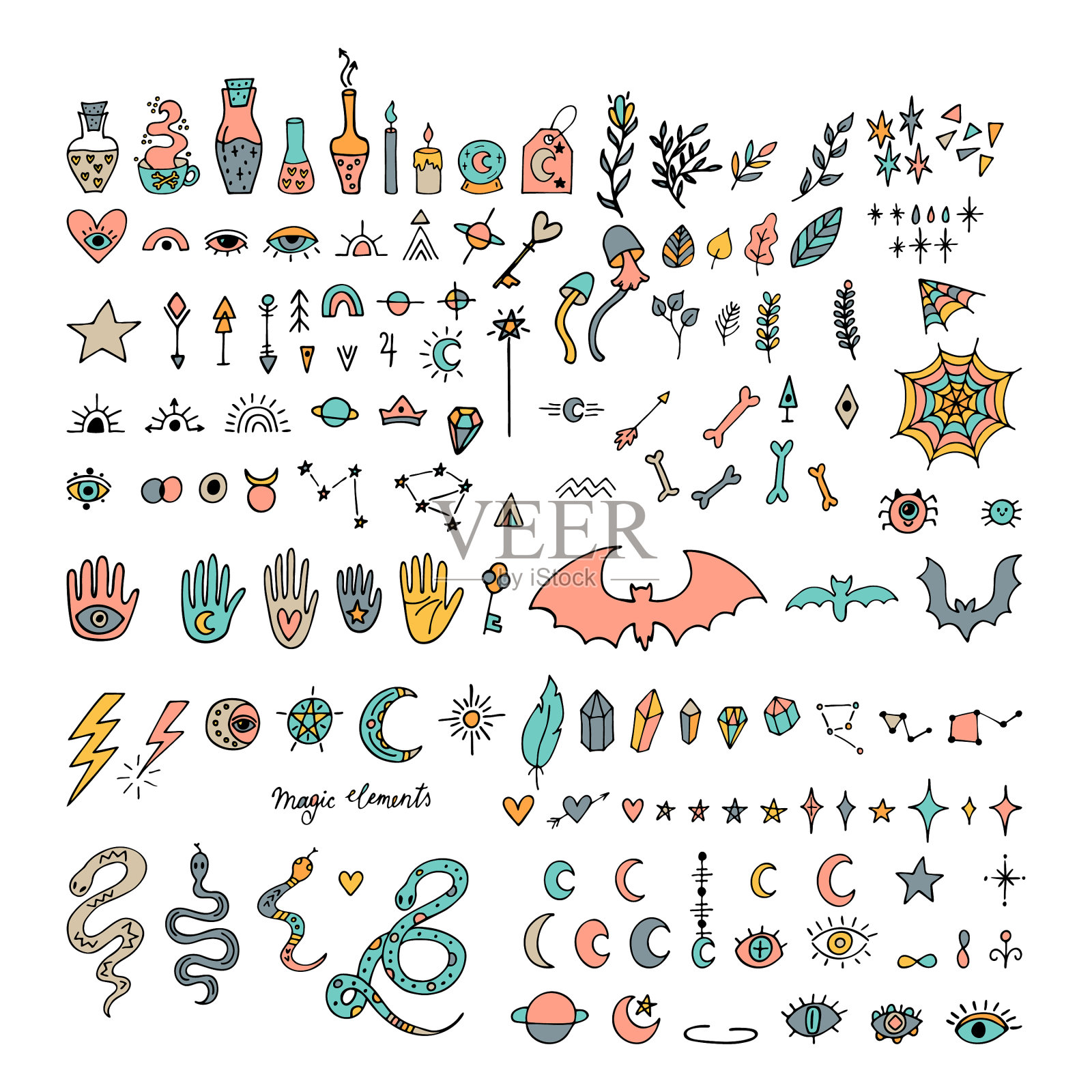 神秘手绘元素万圣节魔法插画图片素材