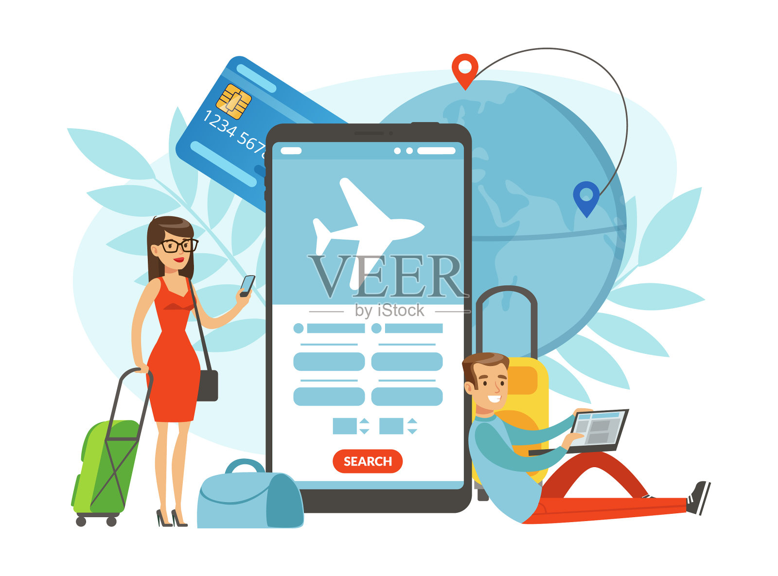 男人和女人寻找商务航班使用设计元素图片