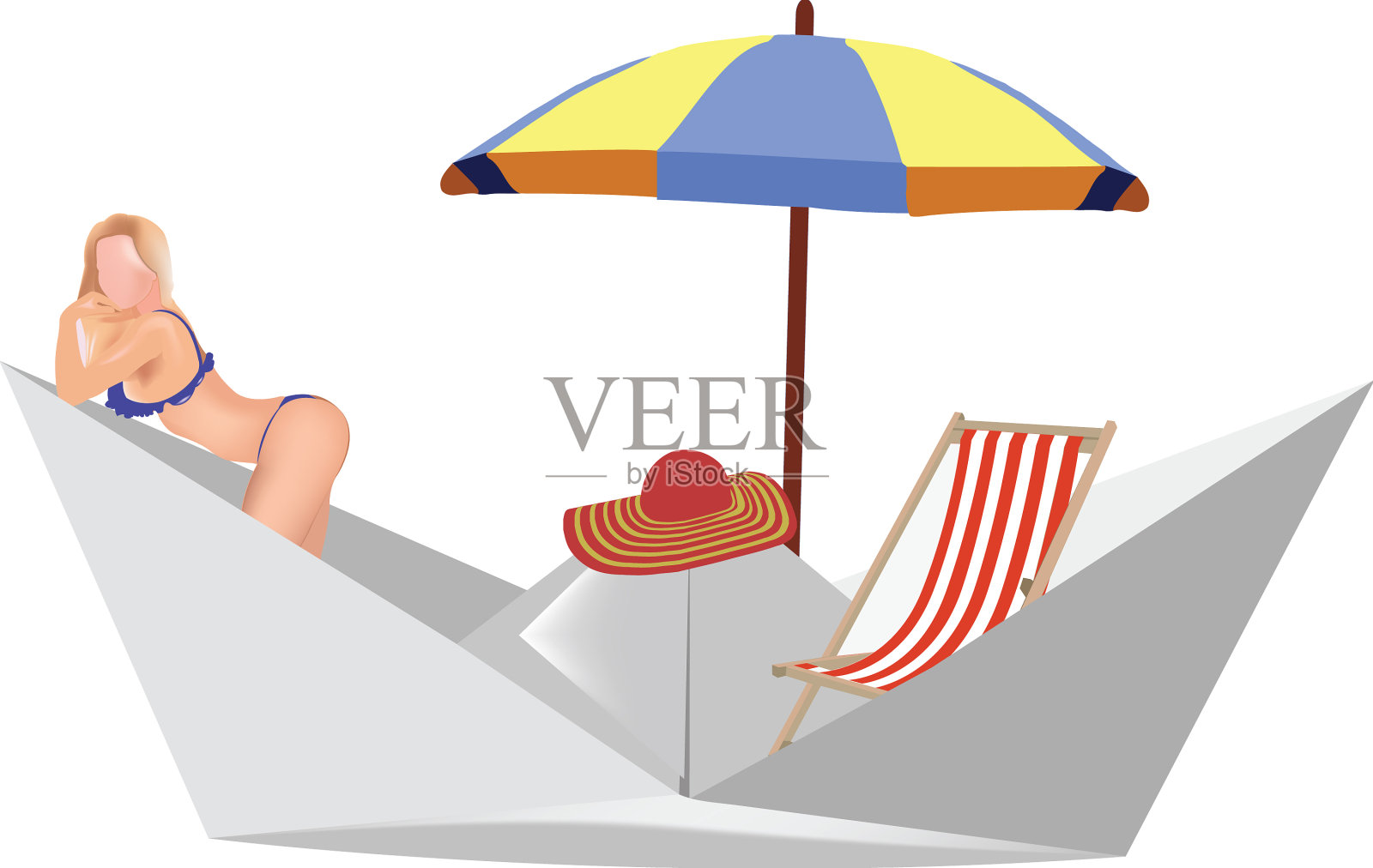 纸船上穿着戏服的女人设计元素图片