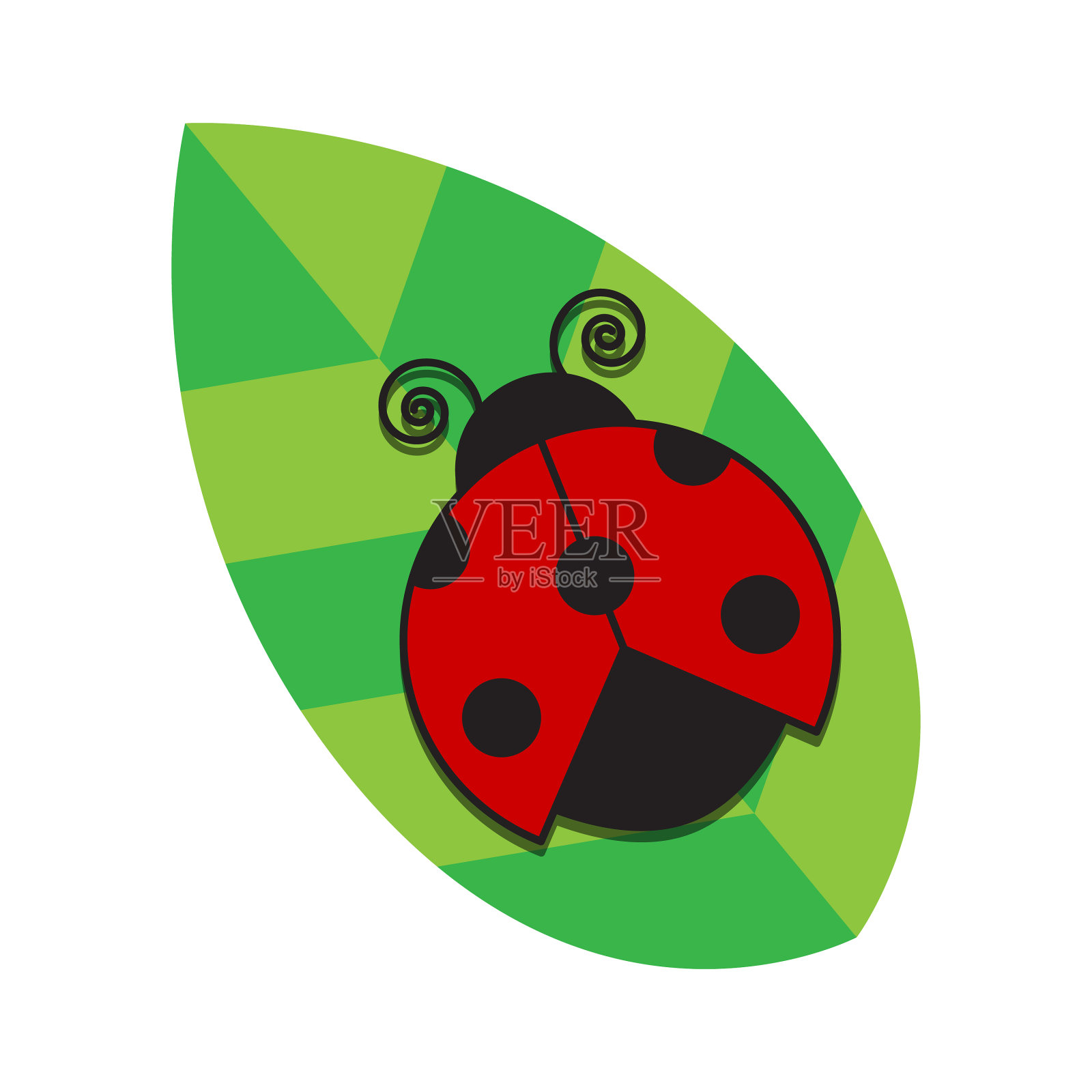 绿色叶子上的红色瓢虫设计元素图片