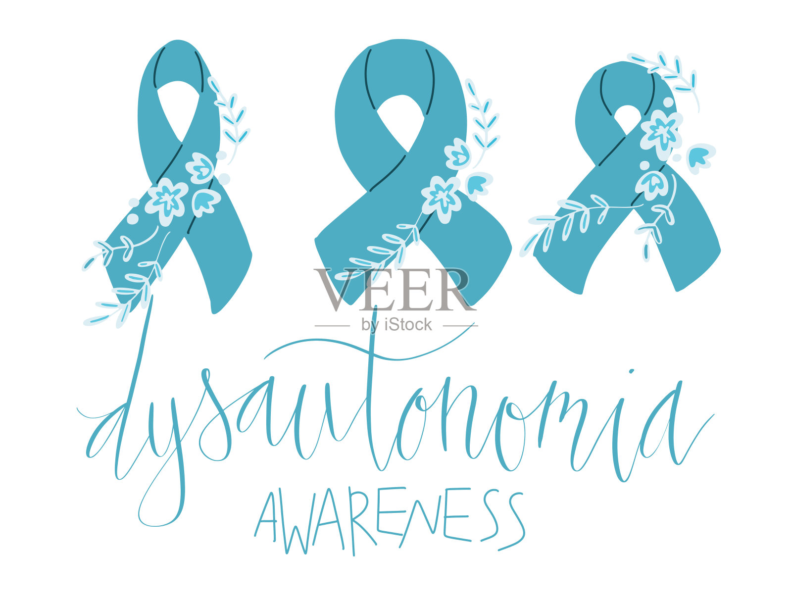 自主神经障碍意识月十月推广横幅模板与支持丝带。插画图片素材