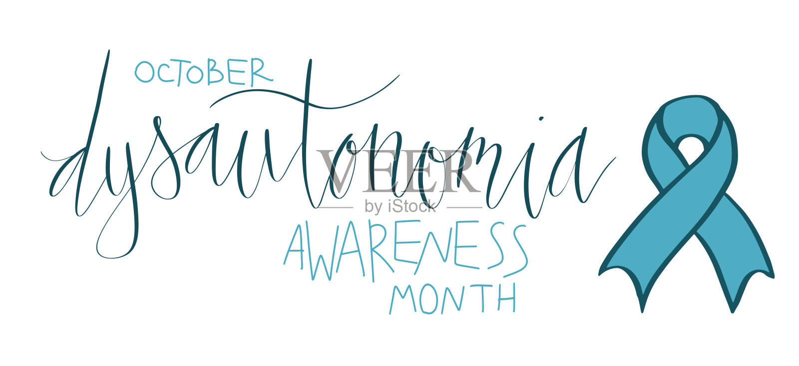 自主神经障碍意识月十月推广横幅模板与支持丝带。插画图片素材