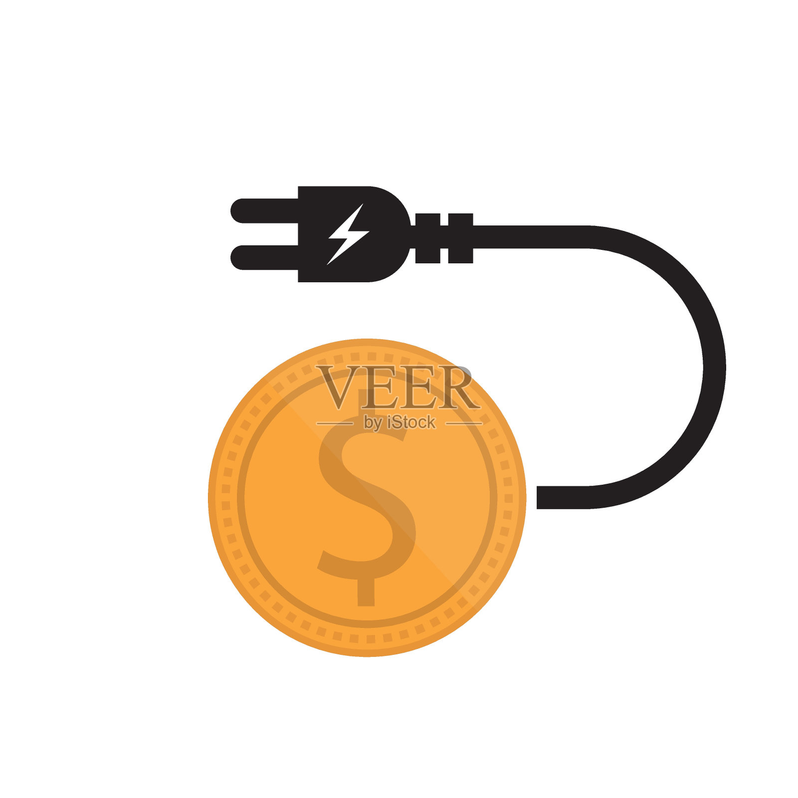 电插头和美元图标。电力价格上涨。可编辑的矢量插画图片素材