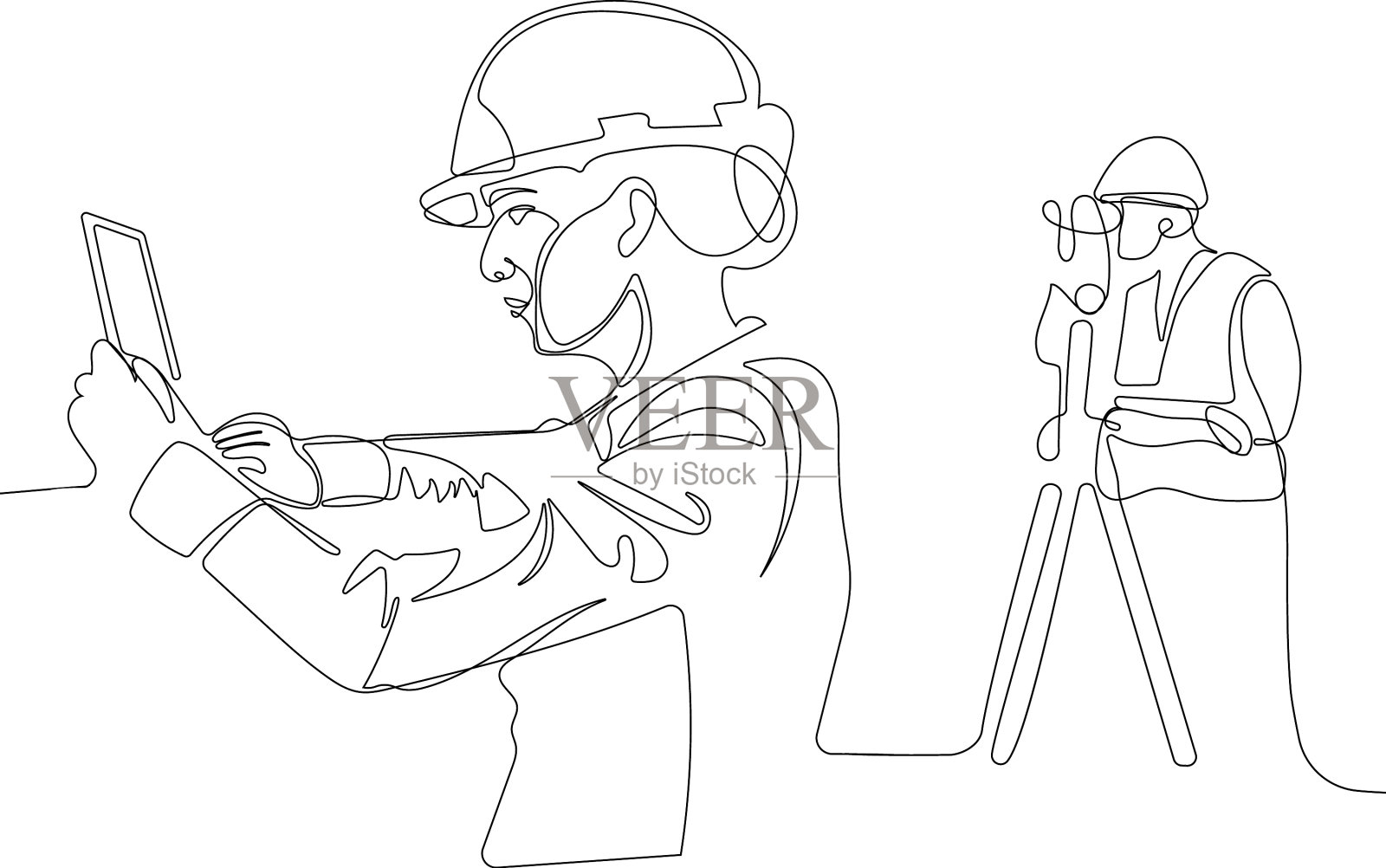 戴头盔使用平板电脑的白人工人设计元素图片