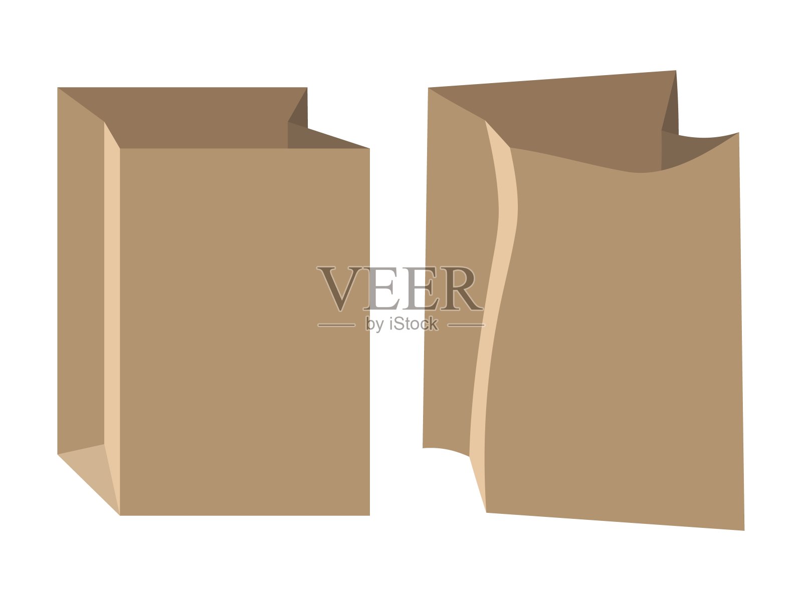 两个矢量纸袋，新的和皱巴巴的，孤立在白色背景插画图片素材