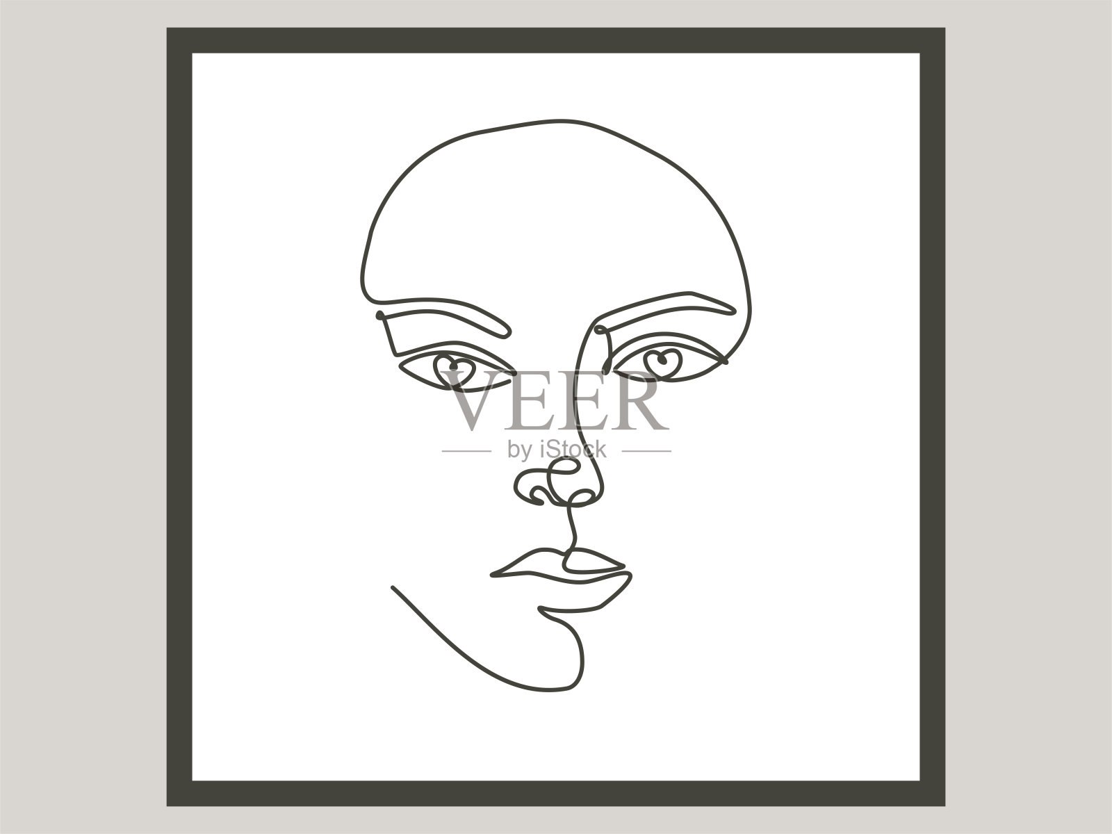 女人脸上画着一条线。连续线条绘画艺术。矢量插图。极简主义的黑白绘画艺术品插画图片素材
