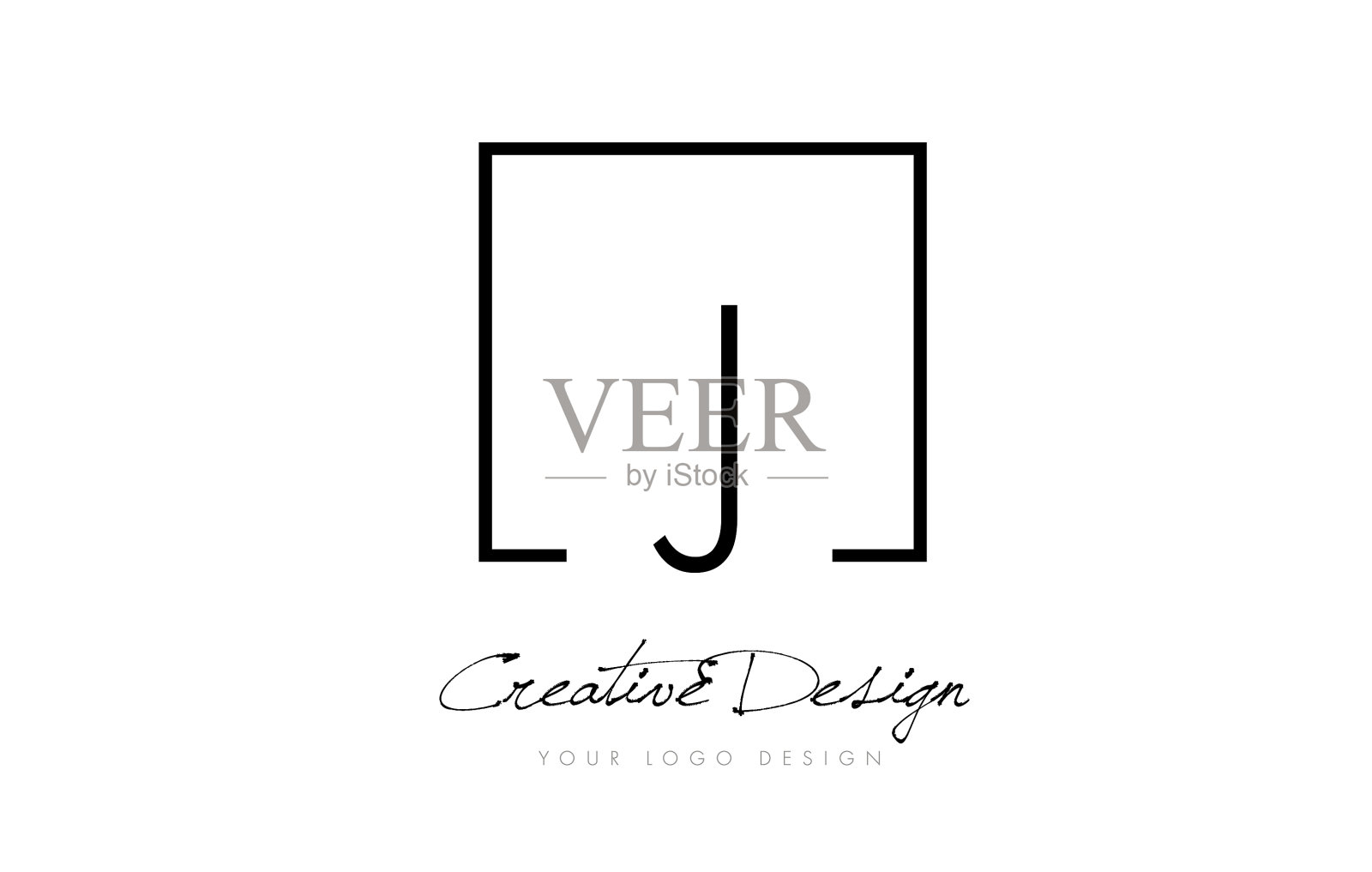 J方框字母标志设计用黑色和设计元素图片