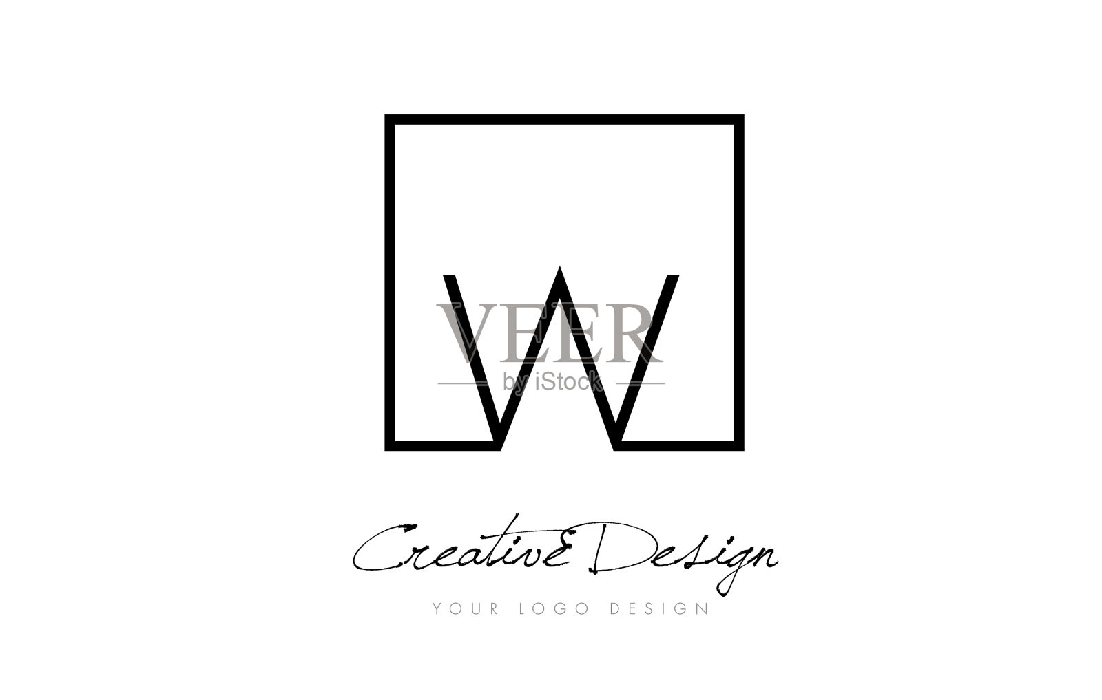 W方框字母标志设计用黑色和设计元素图片
