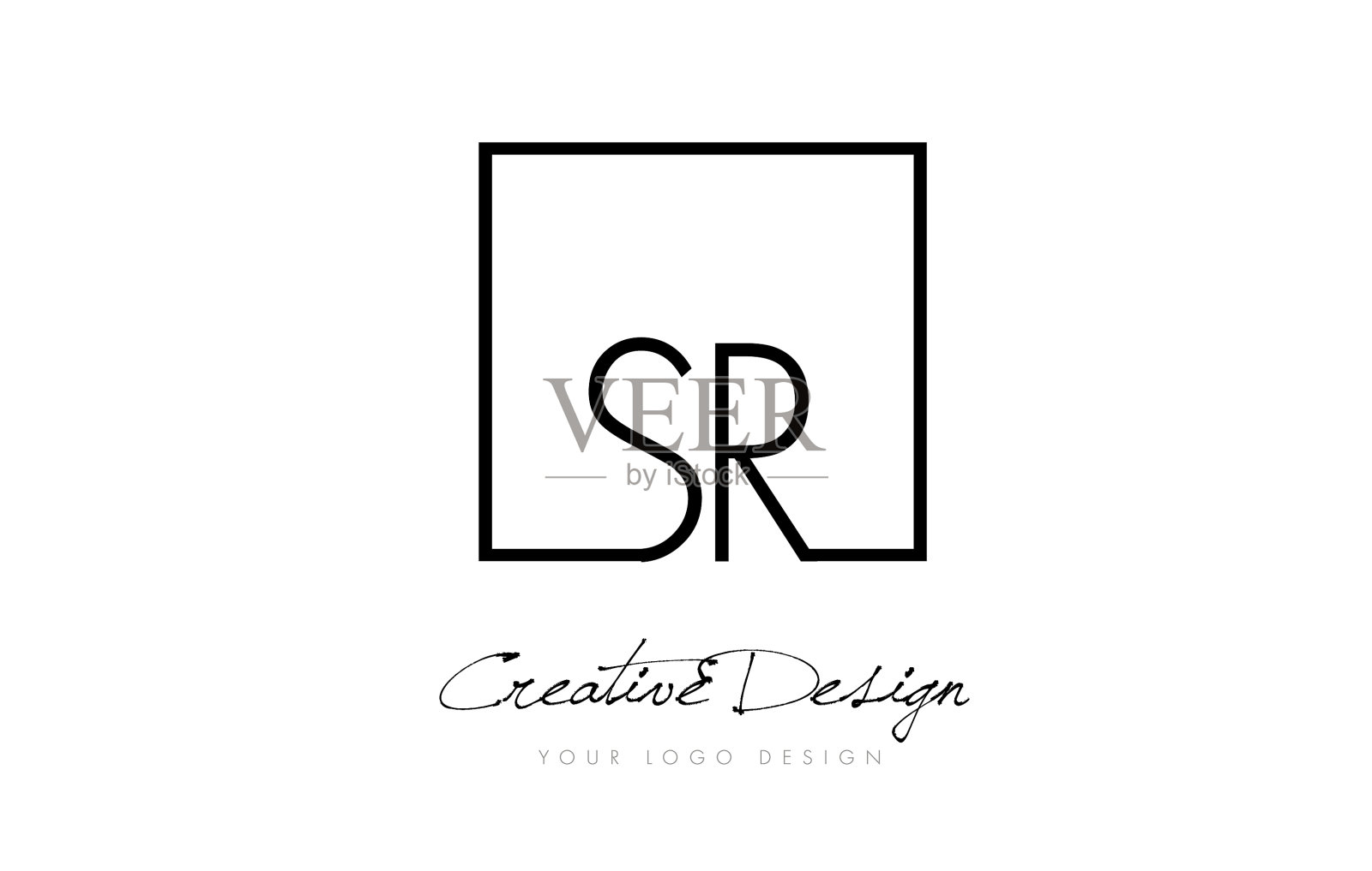 Sr方框字母标志设计用黑色和设计元素图片