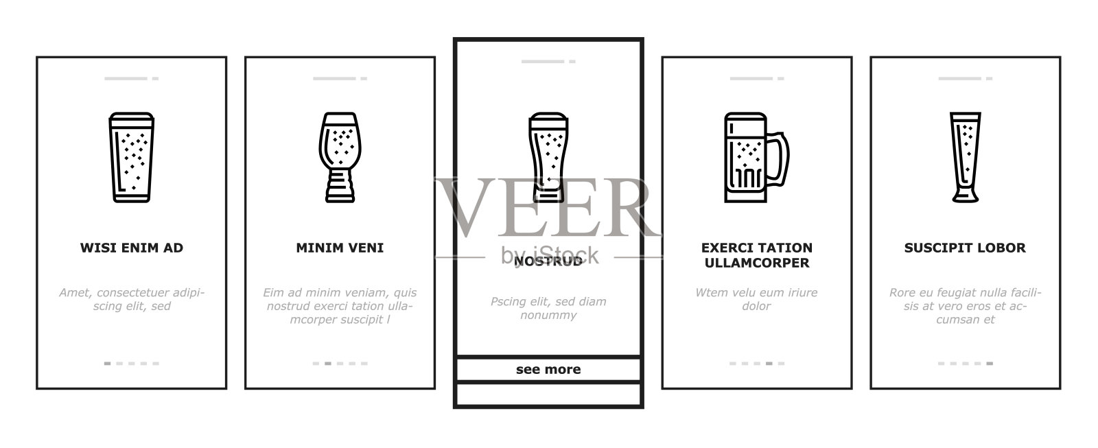玻璃啤酒马克杯品脱酒吧饮料上的图标设置矢量插画图片素材