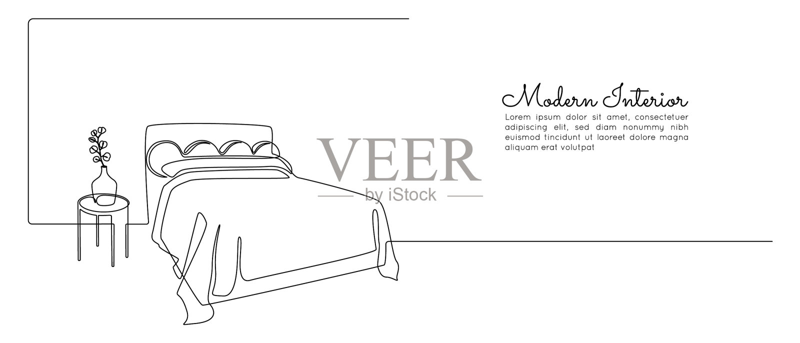双人床连续单线绘制设计元素图片