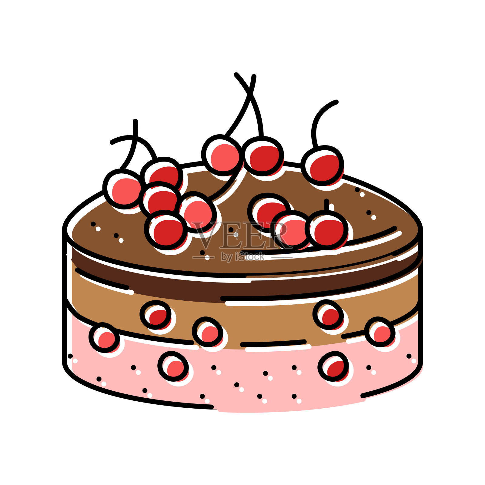 樱桃蛋糕食物甜点颜色图标矢量插图插画图片素材