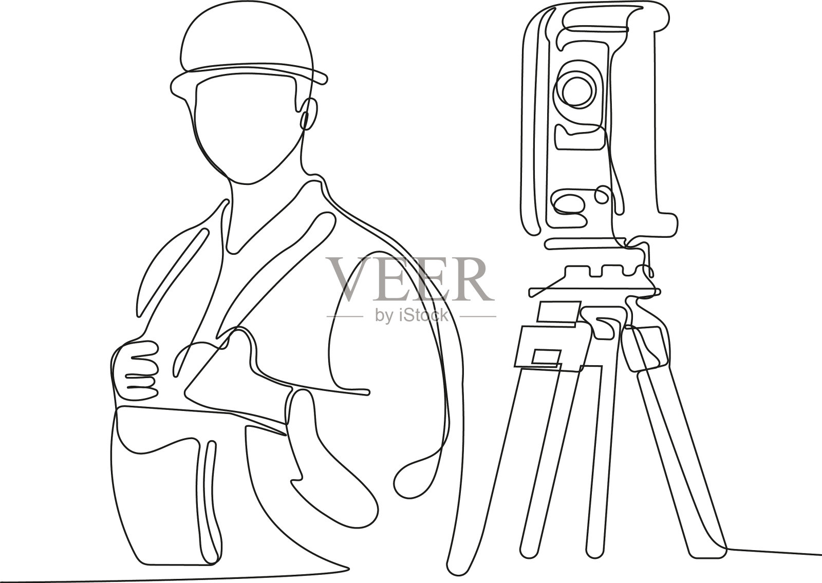 戴头盔使用平板电脑的白人工人设计元素图片