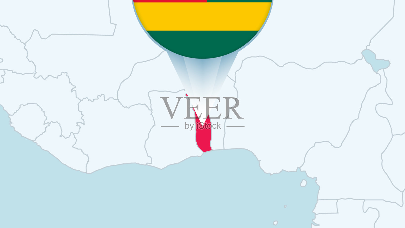 非洲与选定的多哥地图和多哥旗帜图标插画图片素材