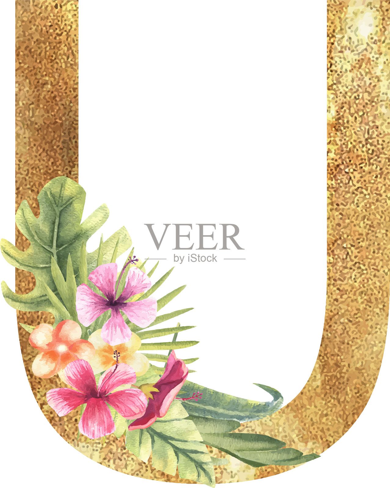 英文字母中带有a的黄金字母u设计元素图片