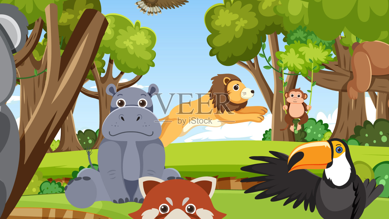 森林里可爱的野生动物插画图片素材