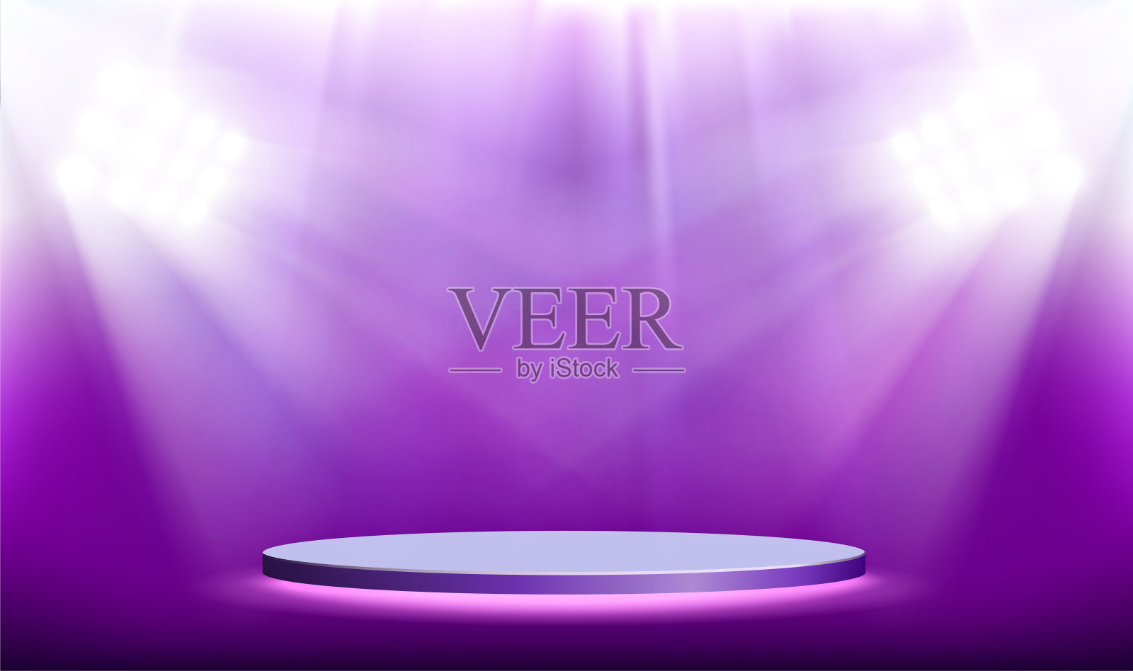 由聚光灯照亮的圆形讲台或舞台模板。插画图片素材