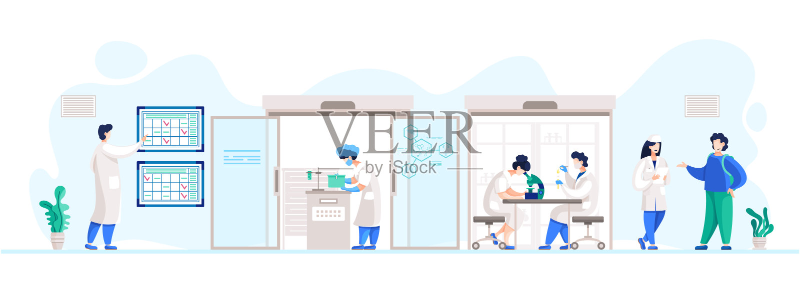 有工人和实验室收藏的医院插画图片素材