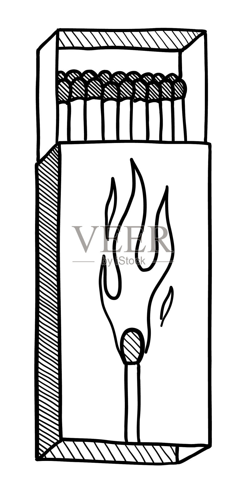 火柴盒被隔离在白色背景涂鸦上设计元素图片
