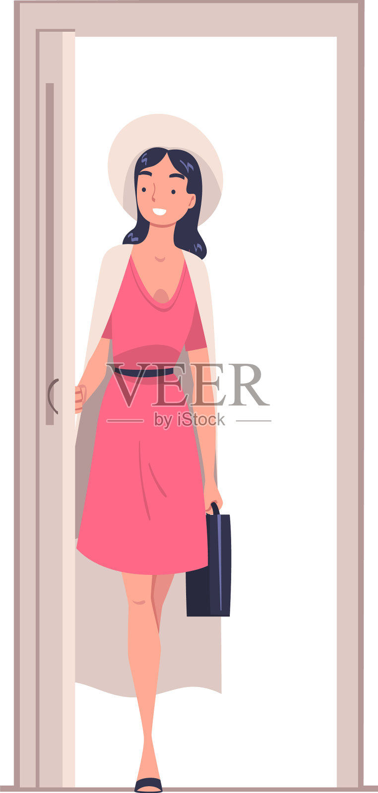 女人的性格在门口打开它进入设计元素图片