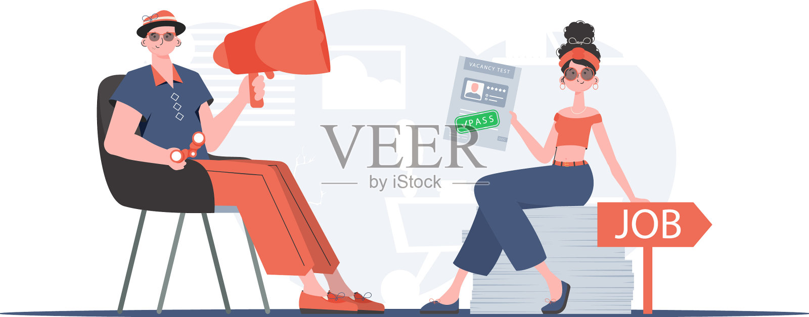 一个带着喉舌的男人一个带着工作测试的女孩设计元素图片