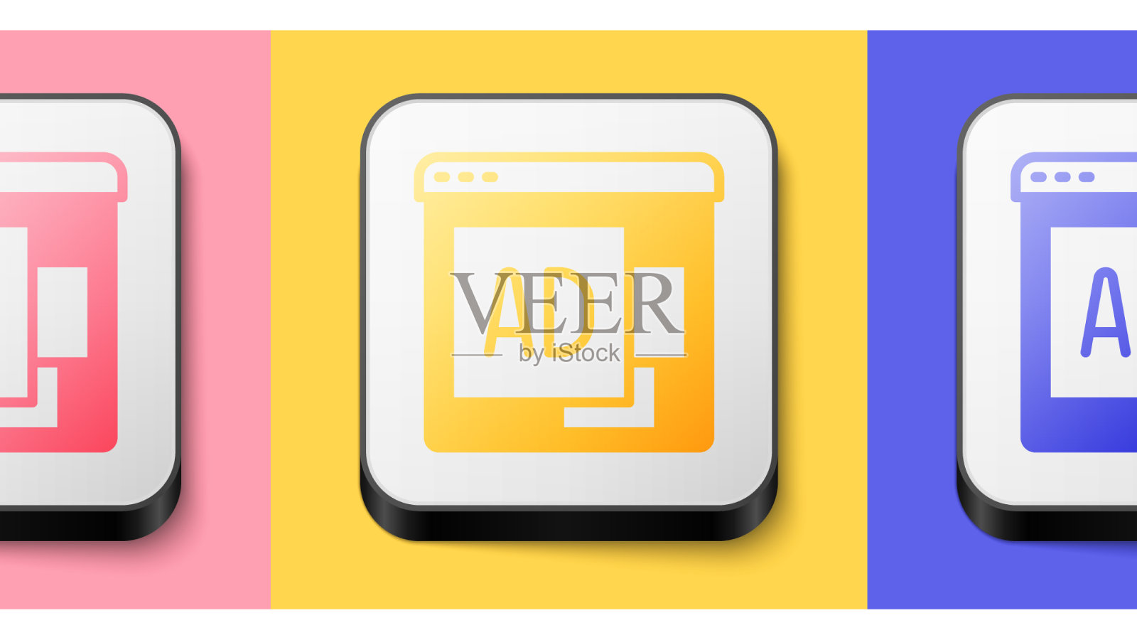 粉色上孤立的等距广告图标插画图片素材