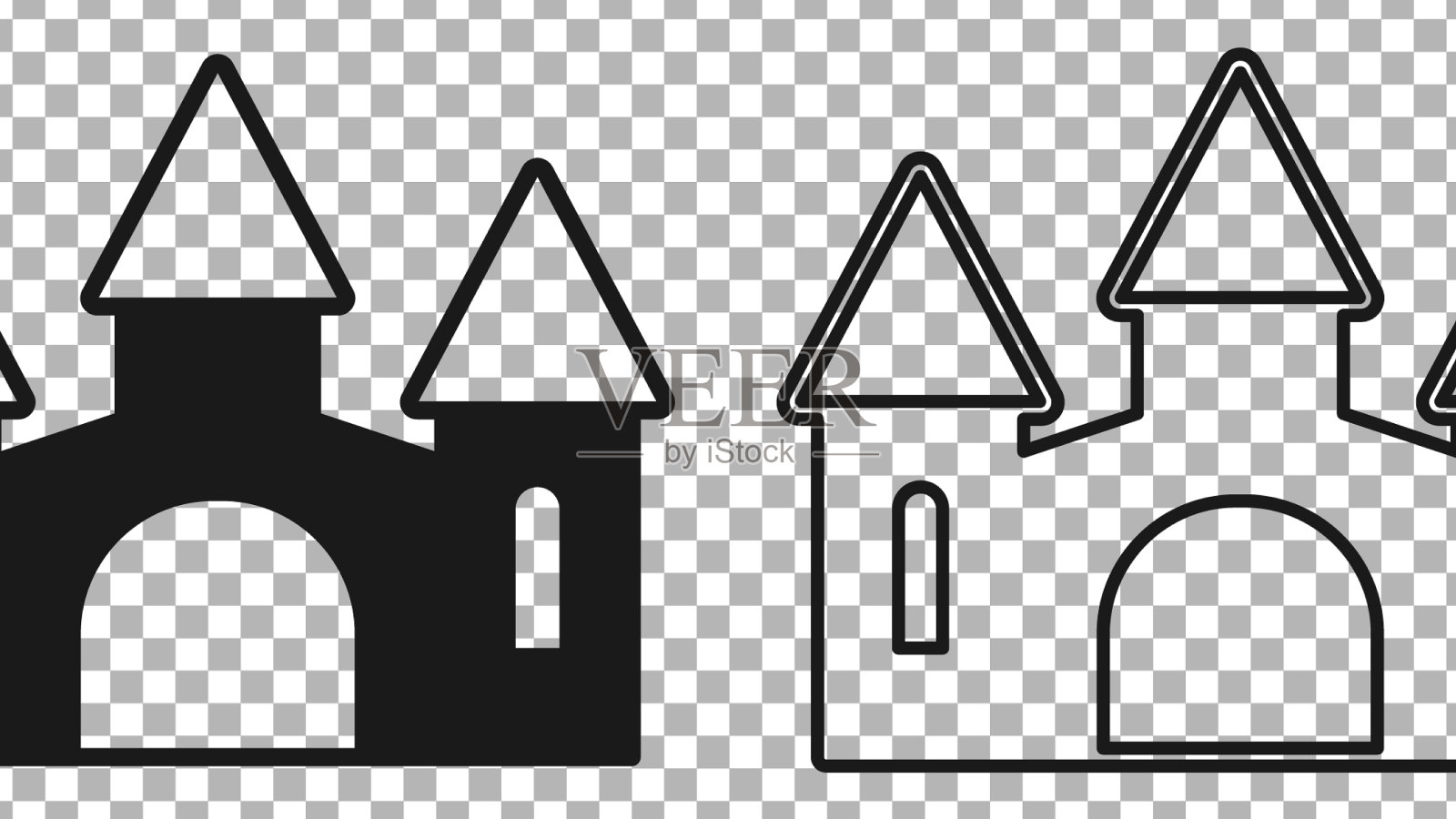 黑色城堡图标孤立在透明上插画图片素材