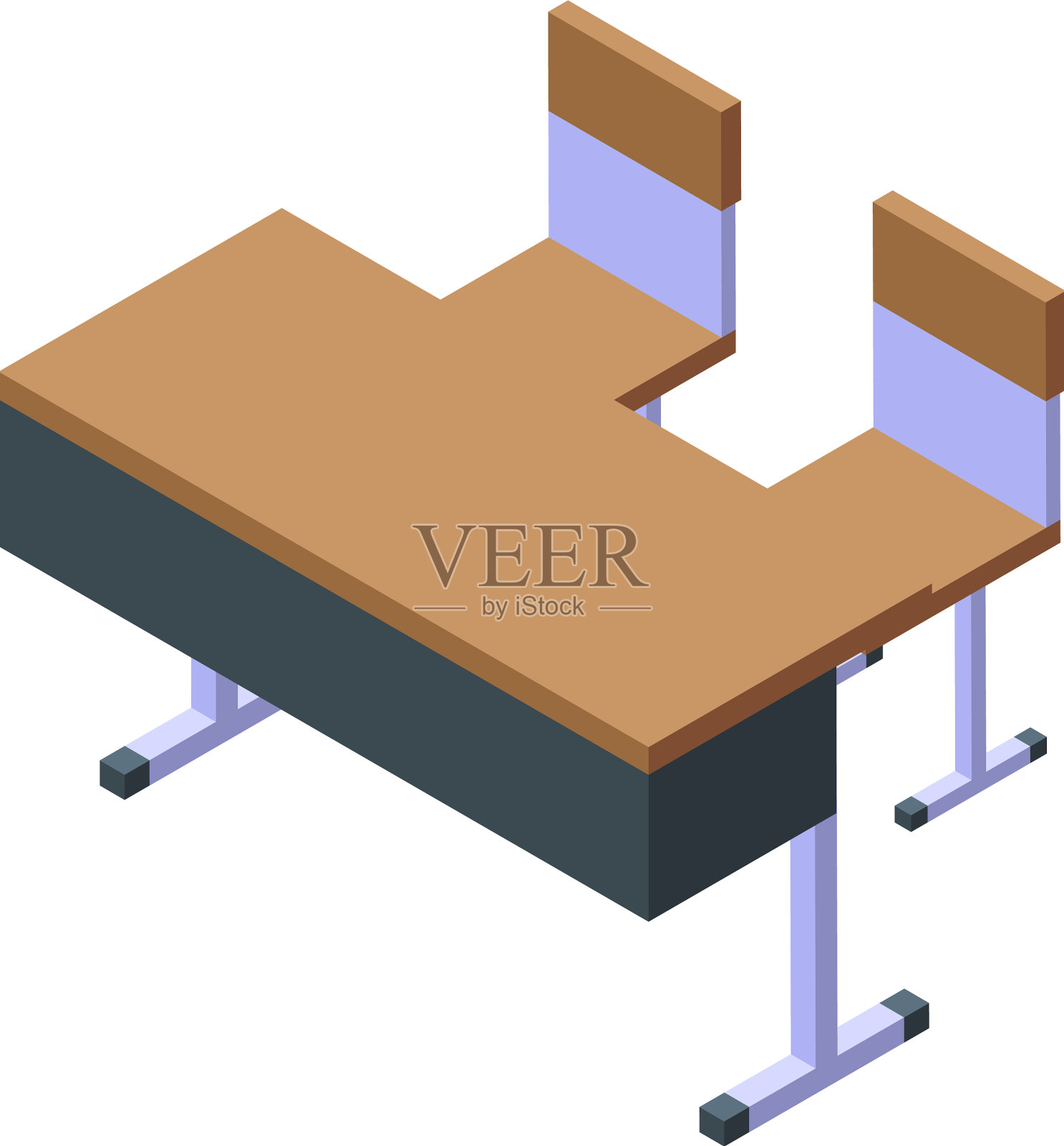 学生长凳图标等距建筑插画图片素材