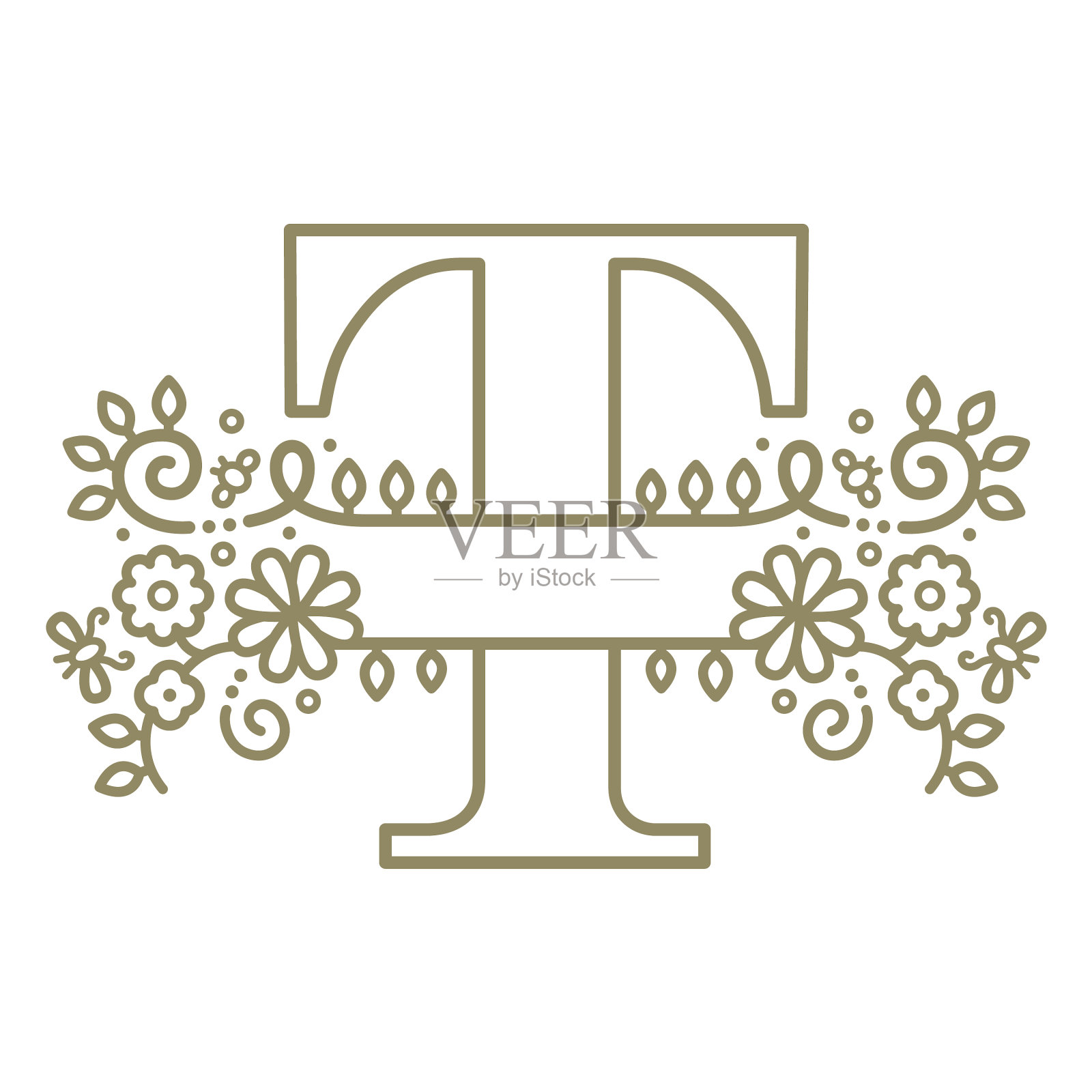 花大写字母t笔划设计元素图片