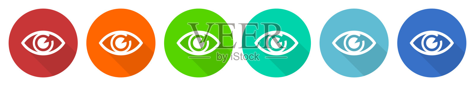 眼睛图标设置，平面设计矢量插图，6种颜色的网页设计和移动应用程序选项图标素材