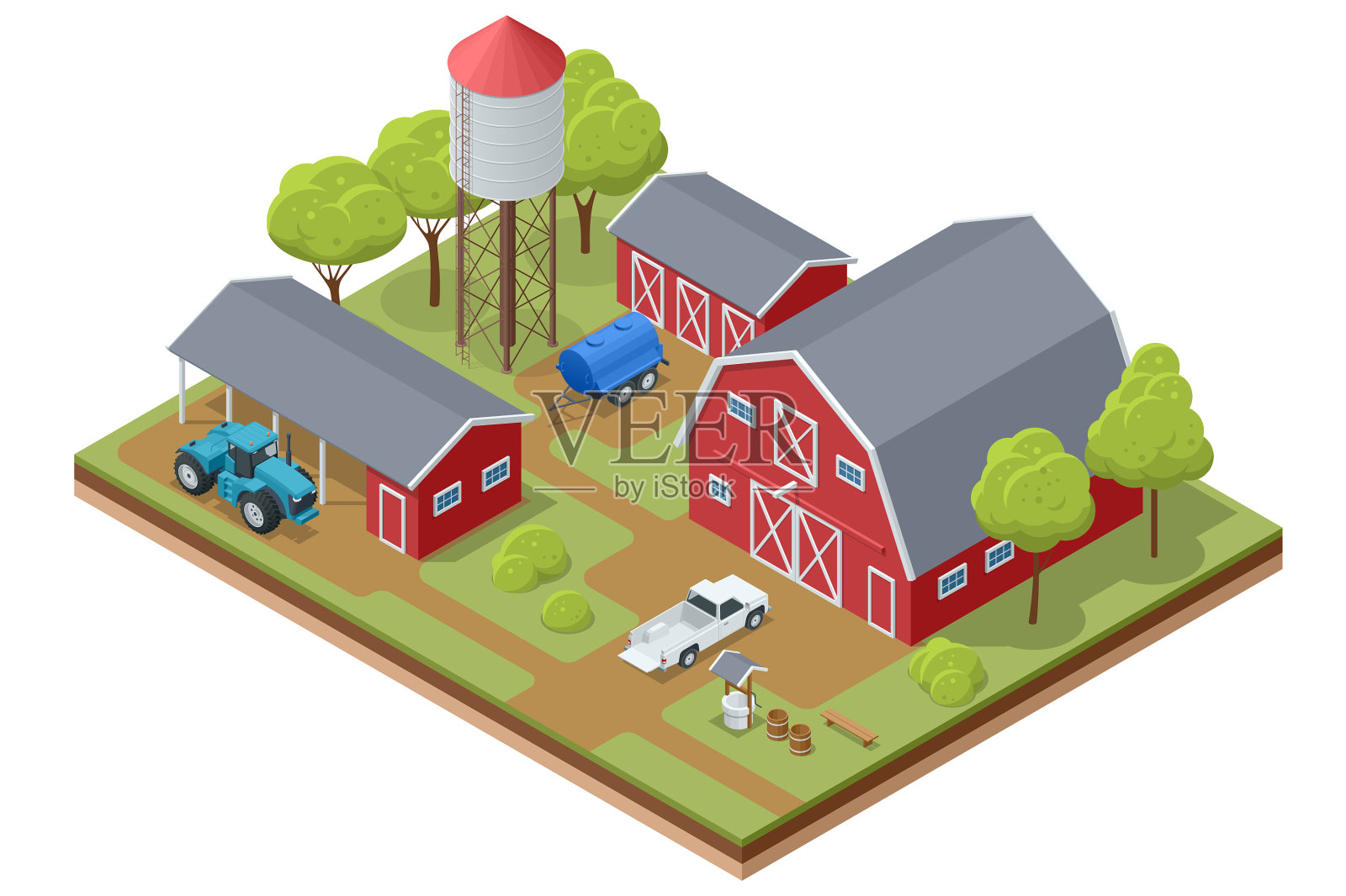 等距农业农场建筑风车设计元素图片