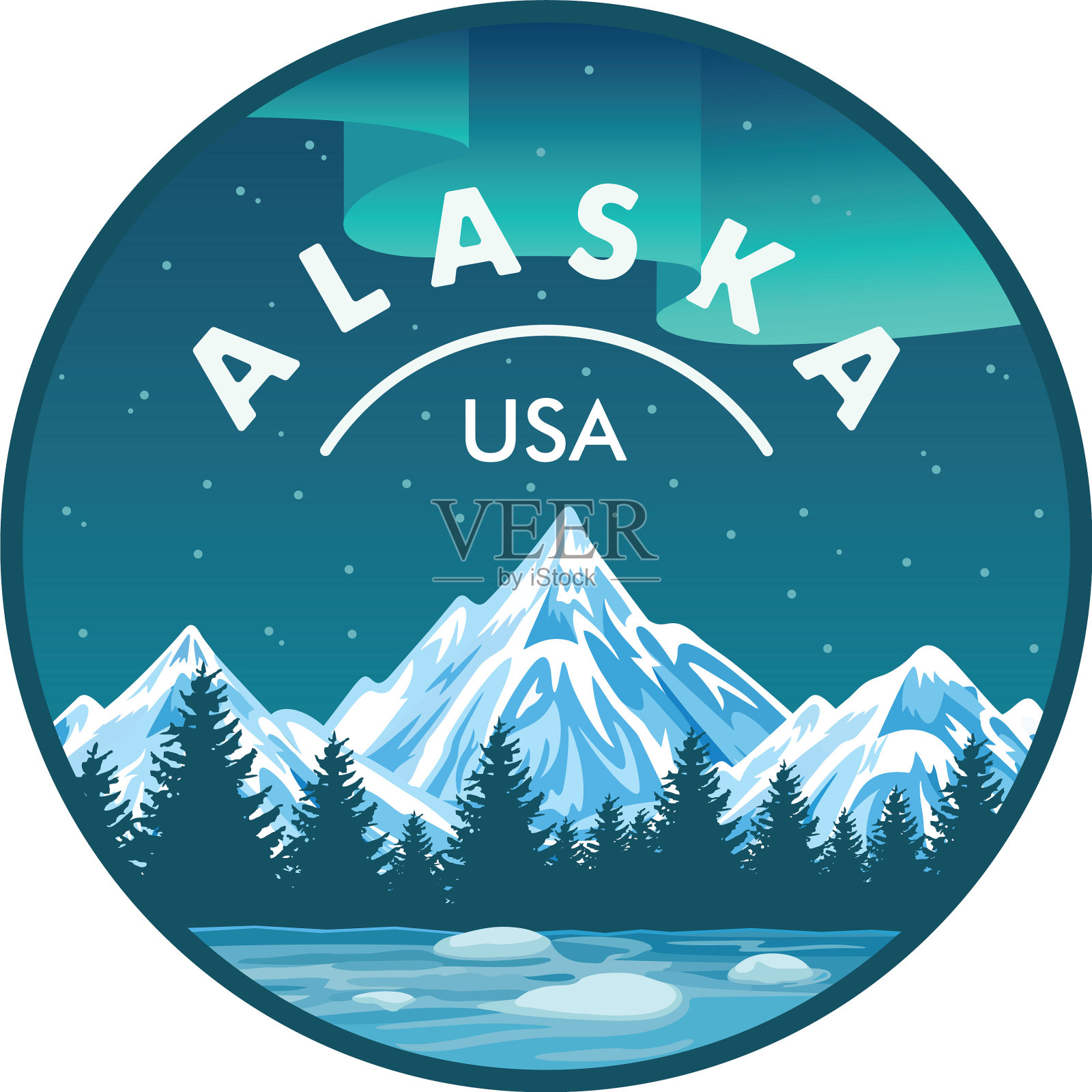 阿拉斯加标上北极光插画图片素材